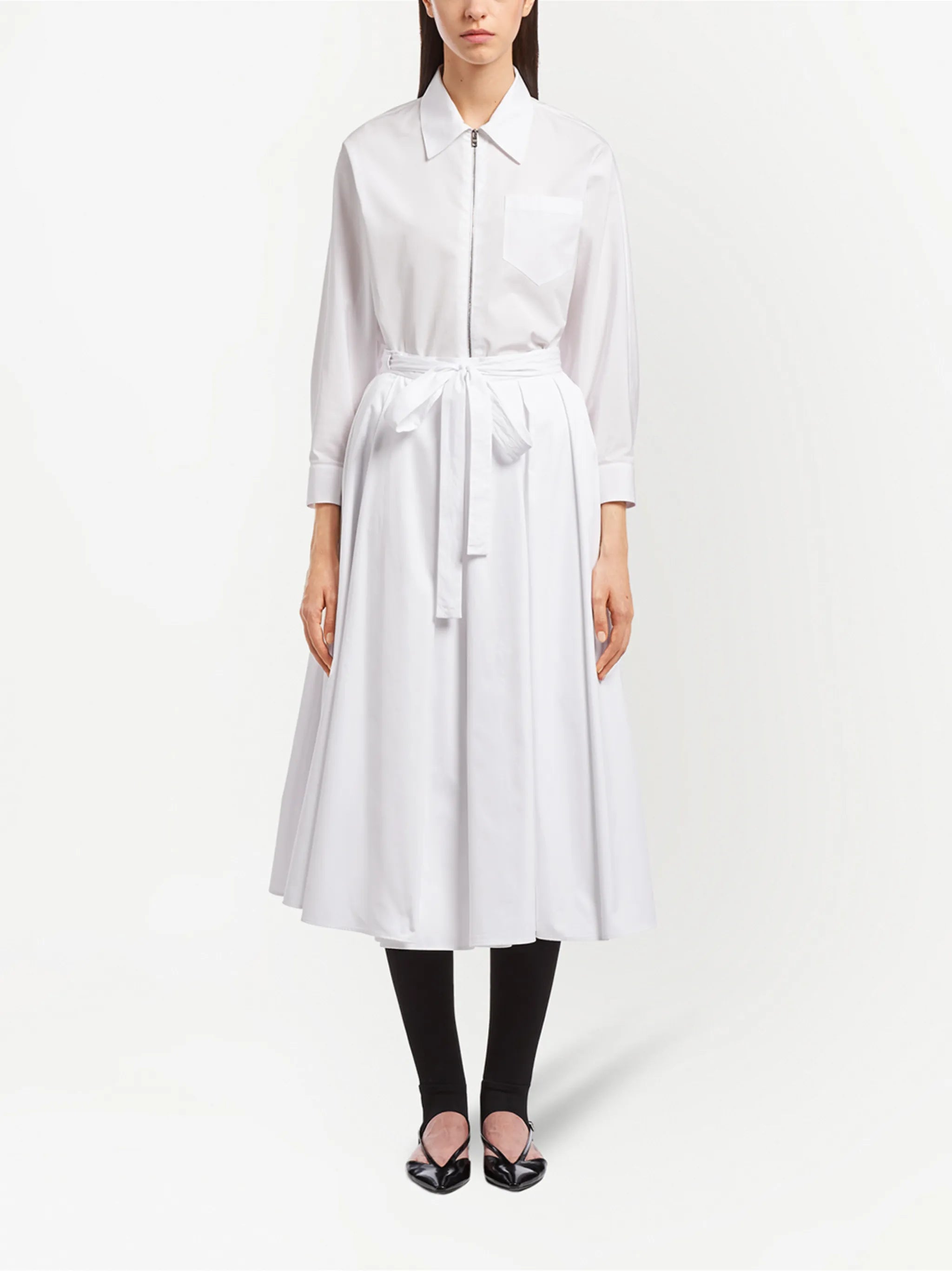 pleated poplin midi skirt