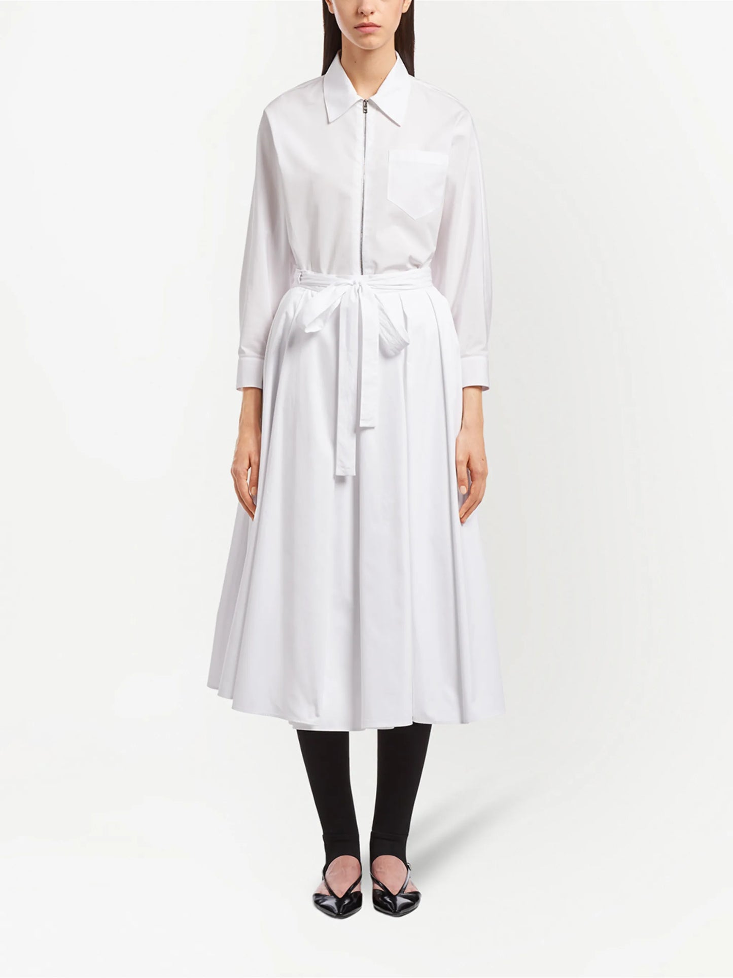 pleated poplin midi skirt
