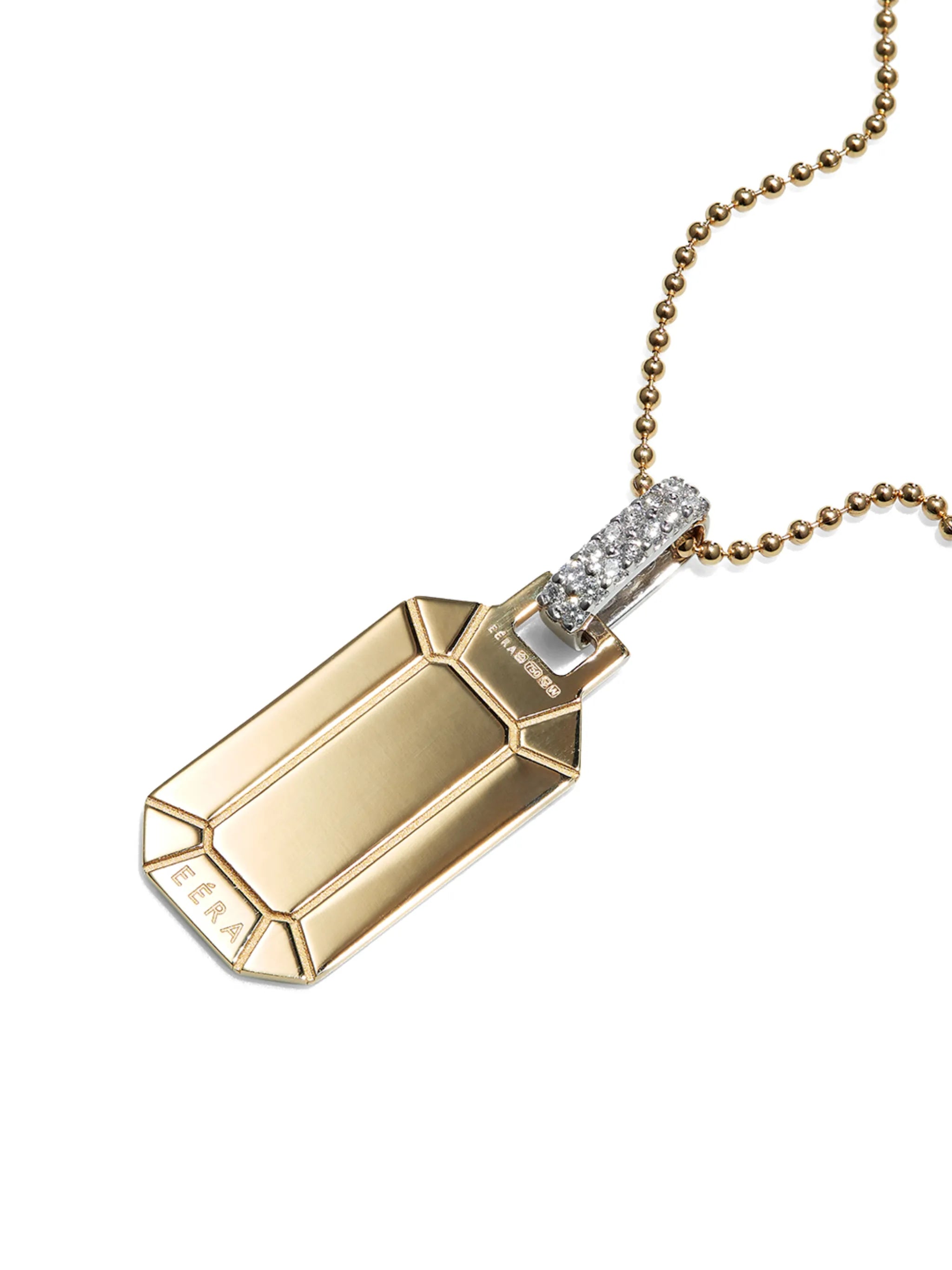 18kt yellow gold diamond tag necklace