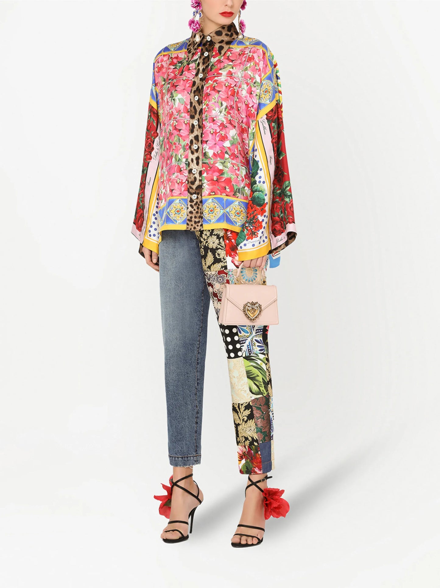 patchwork-print silk shirt