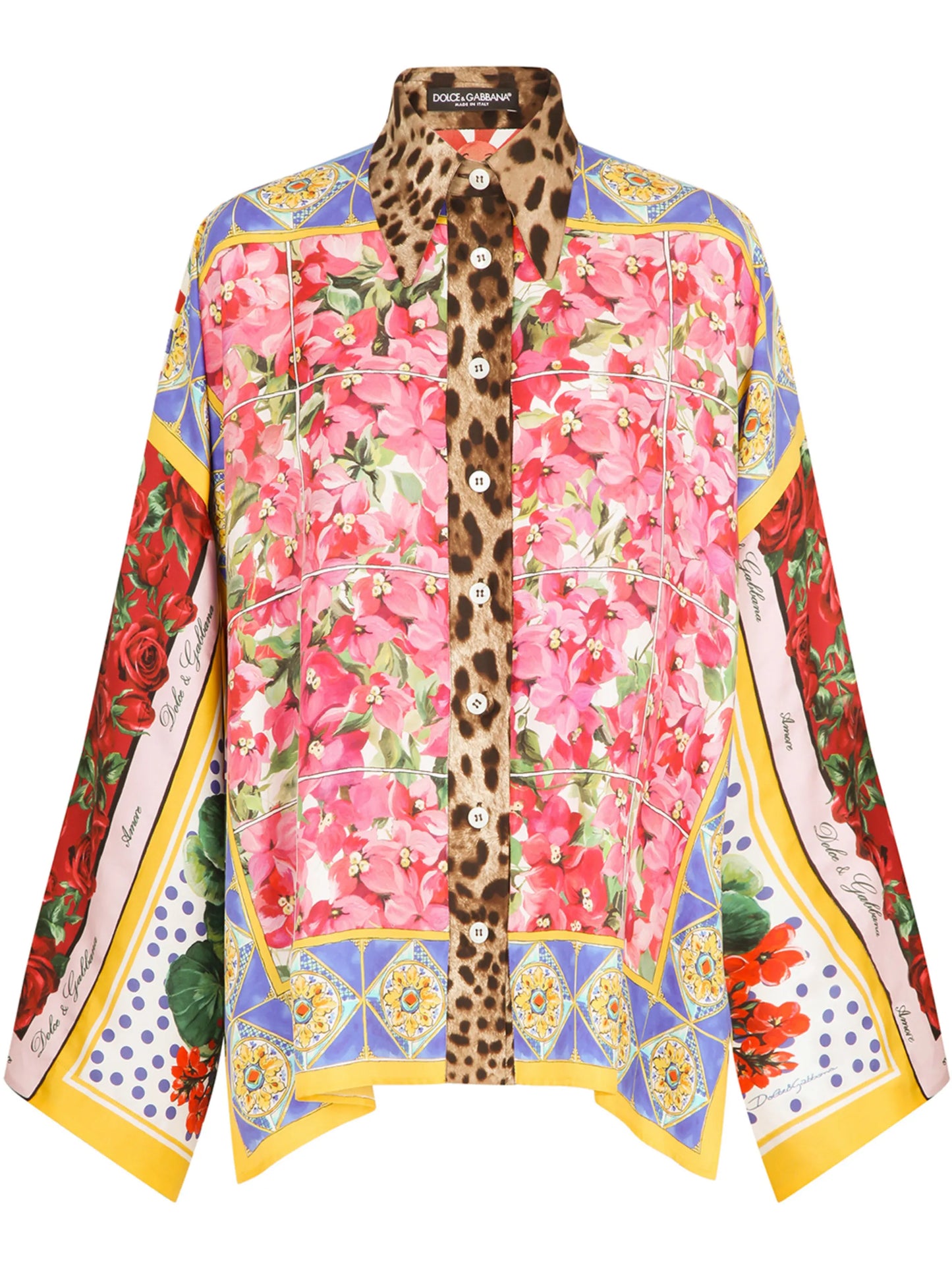 patchwork-print silk shirt