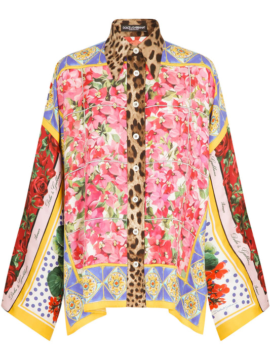 patchwork-print silk shirt