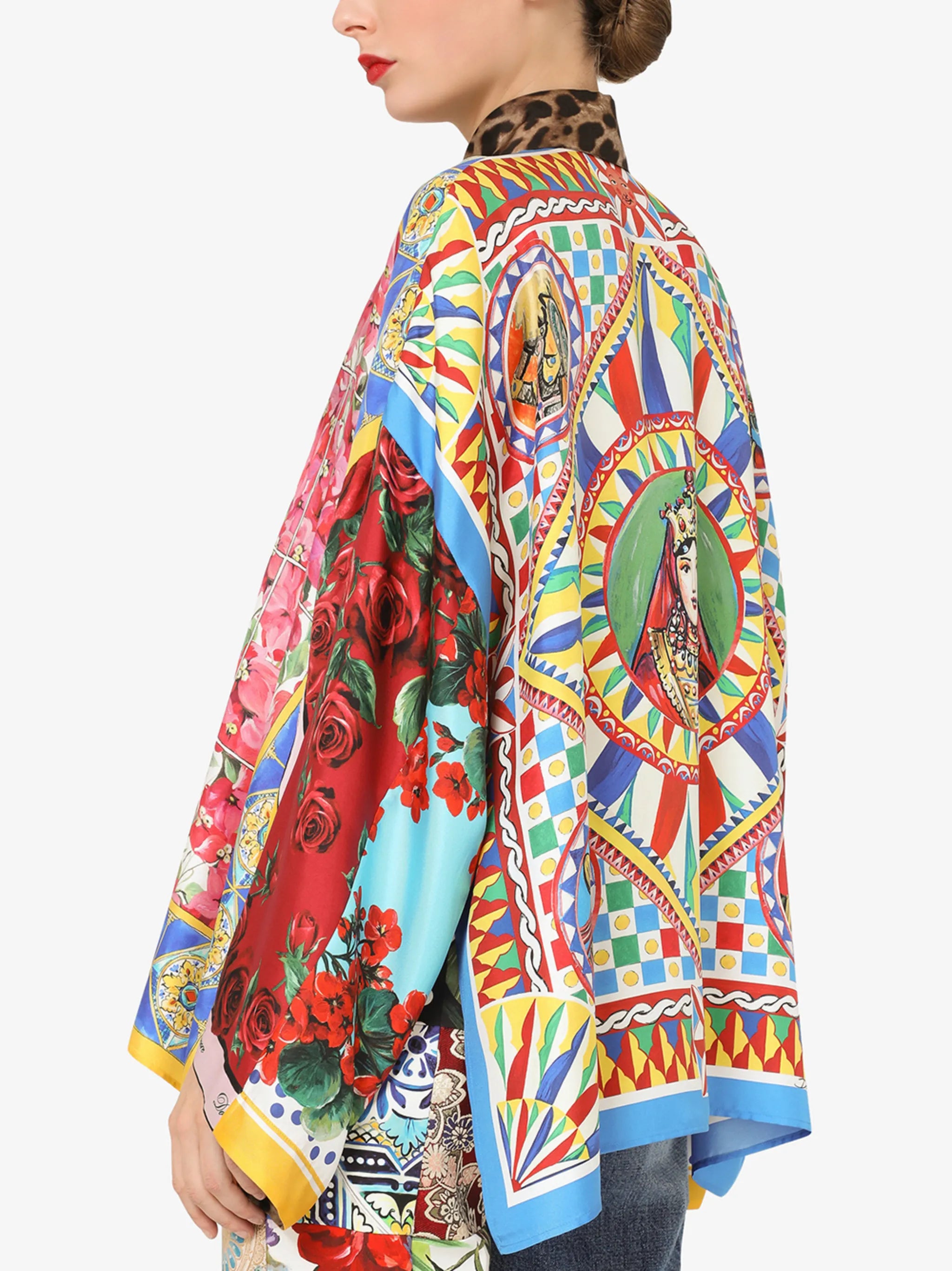 patchwork-print silk shirt
