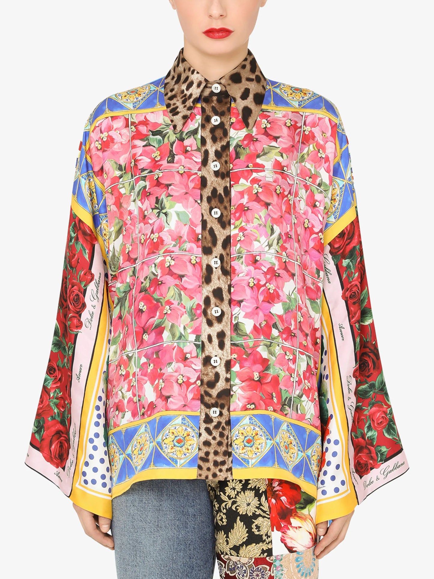patchwork-print silk shirt