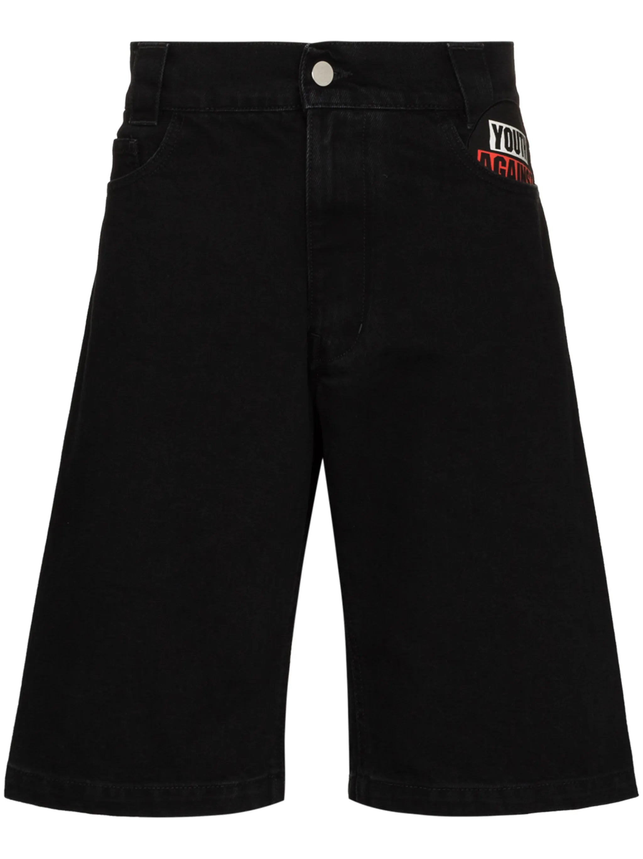 patch straight-leg denim shorts
