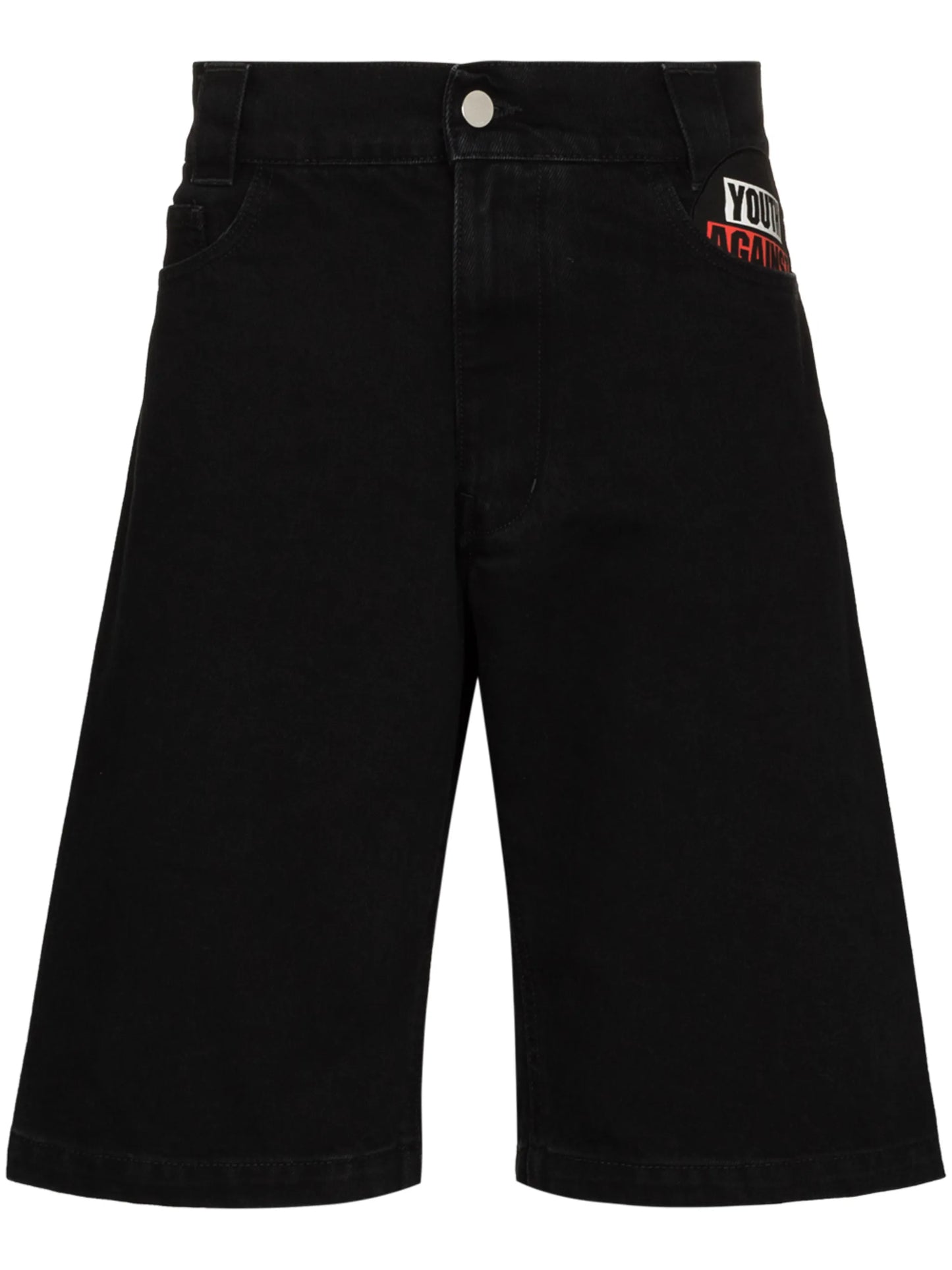 patch straight-leg denim shorts