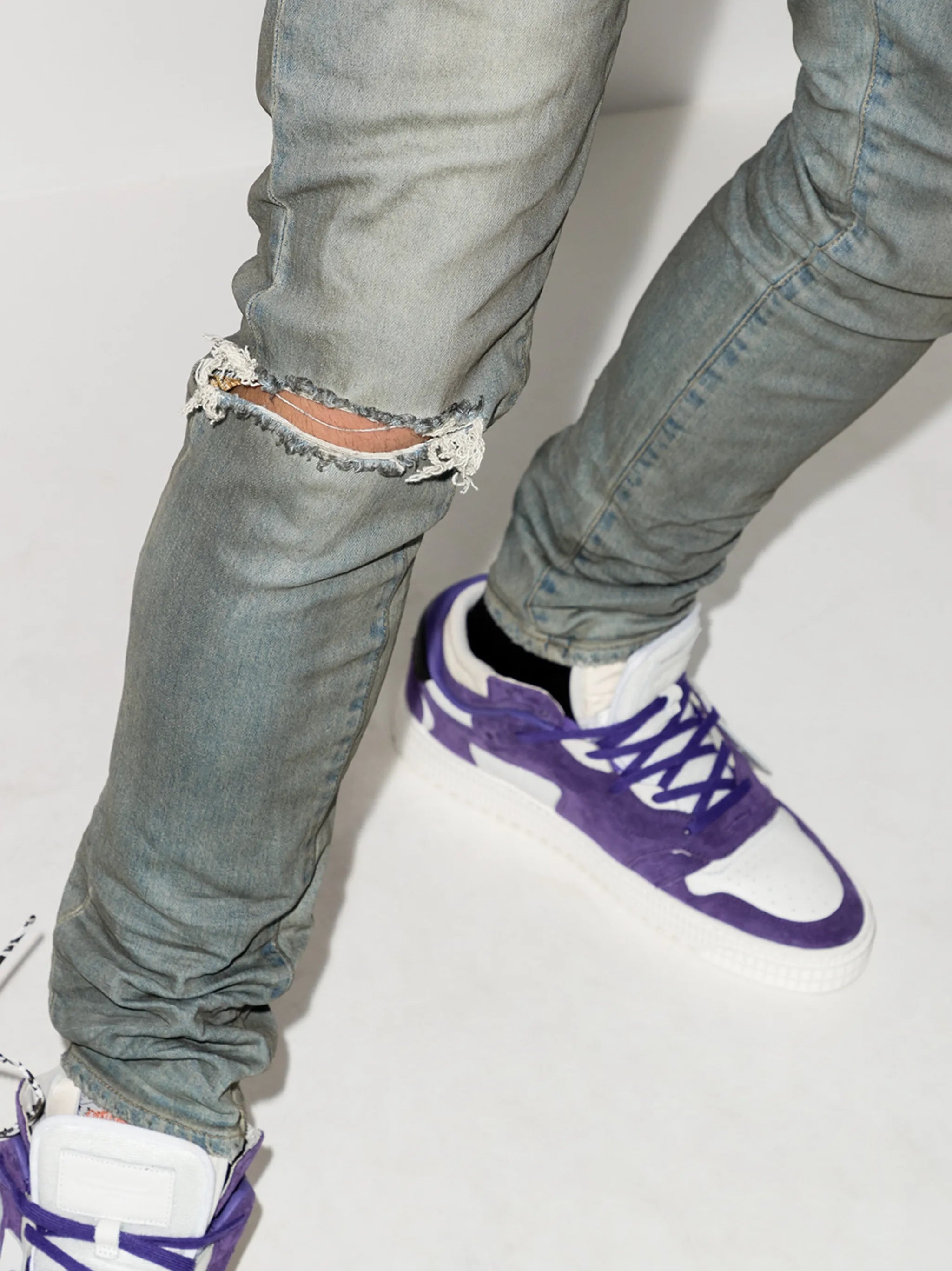 distressed-look mid-rise jeans