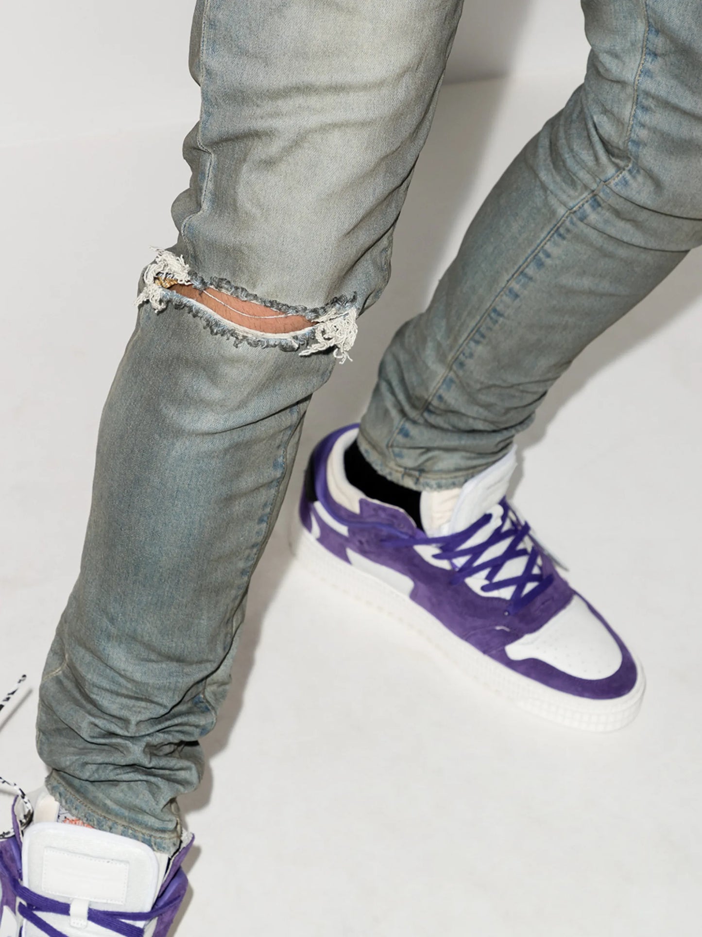 distressed-look mid-rise jeans
