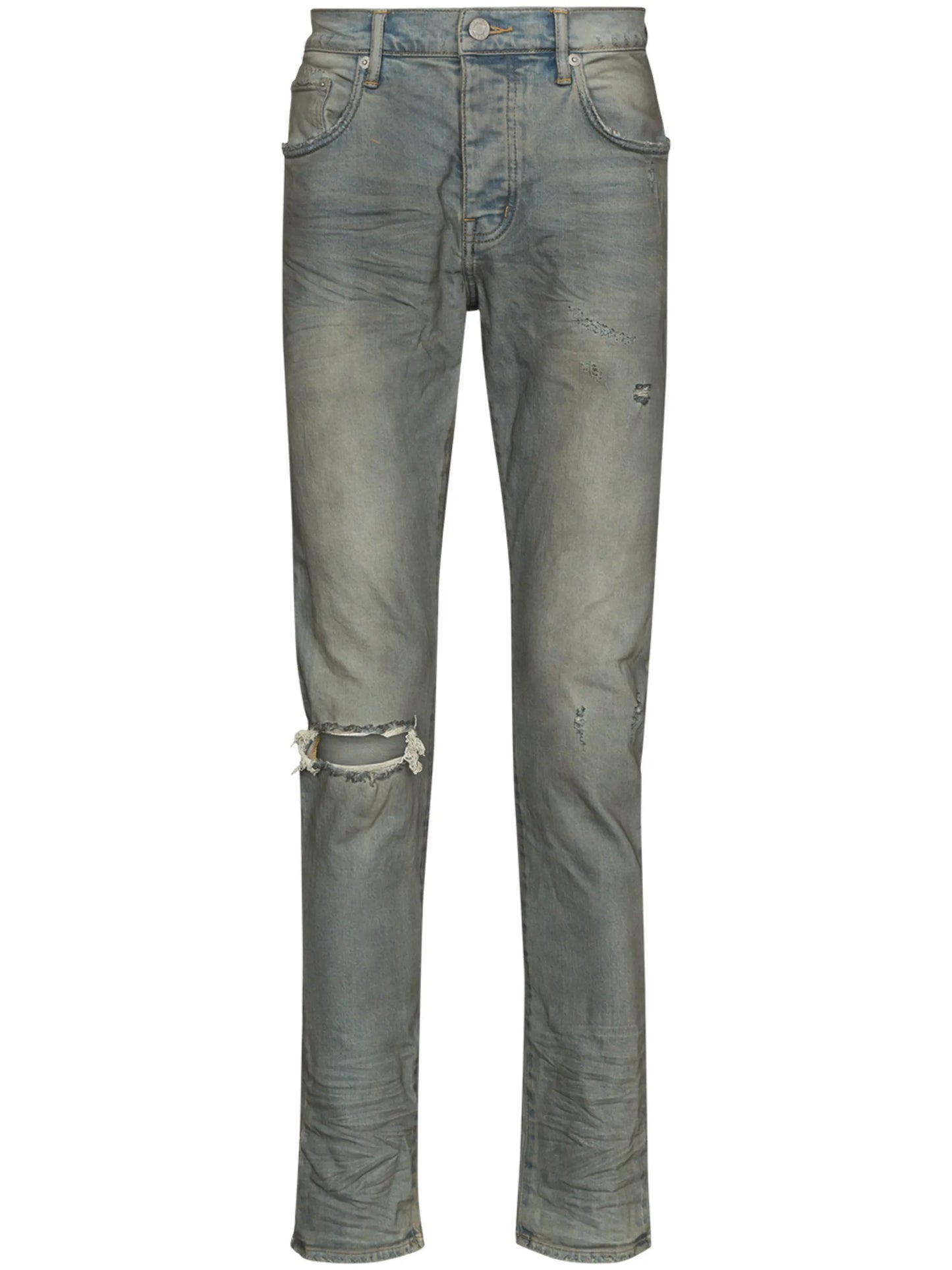 distressed-look mid-rise jeans
