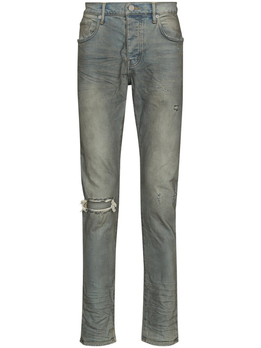 distressed-look mid-rise jeans