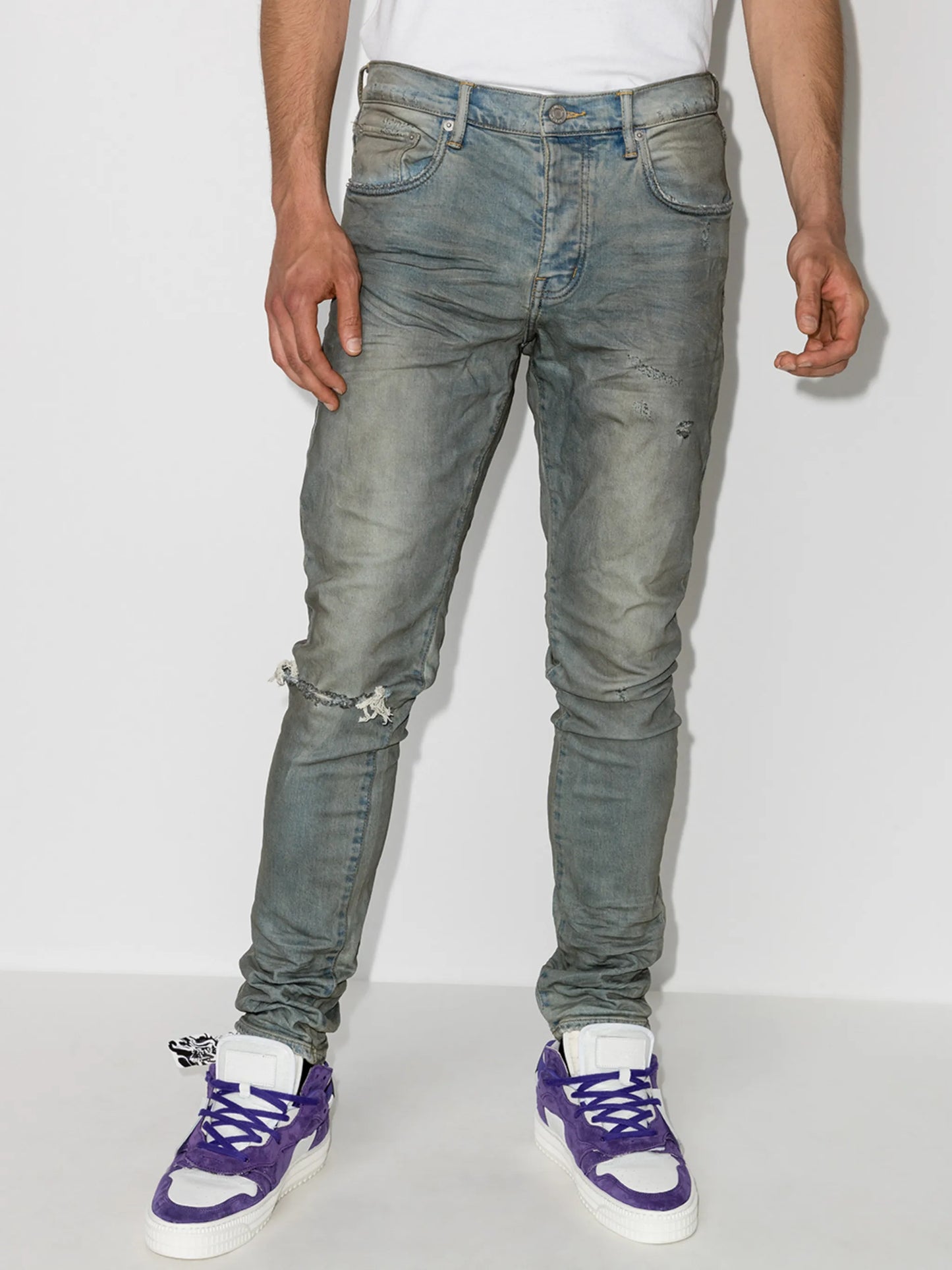 distressed-look mid-rise jeans