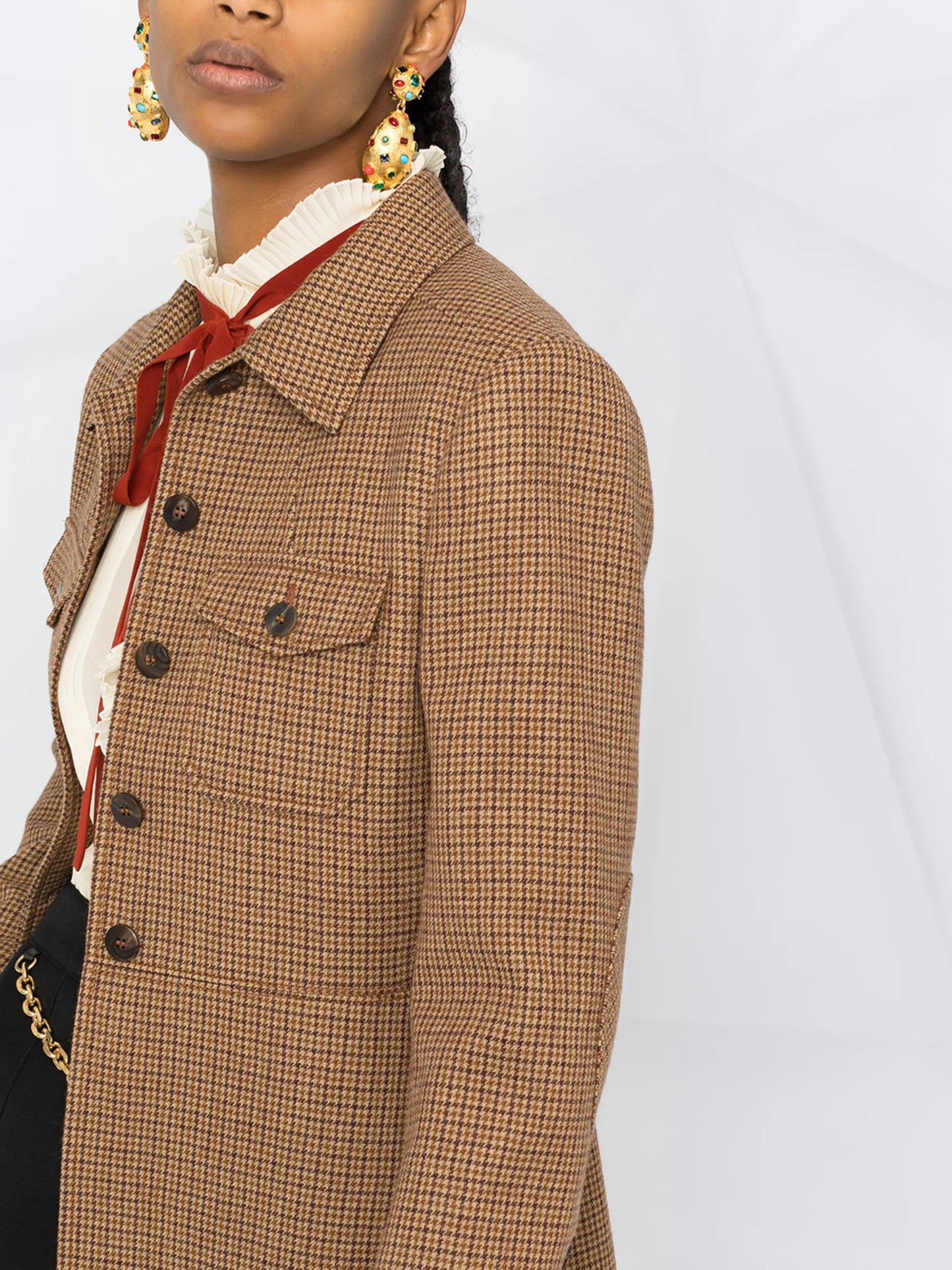 single-breasted houndstooth jacket