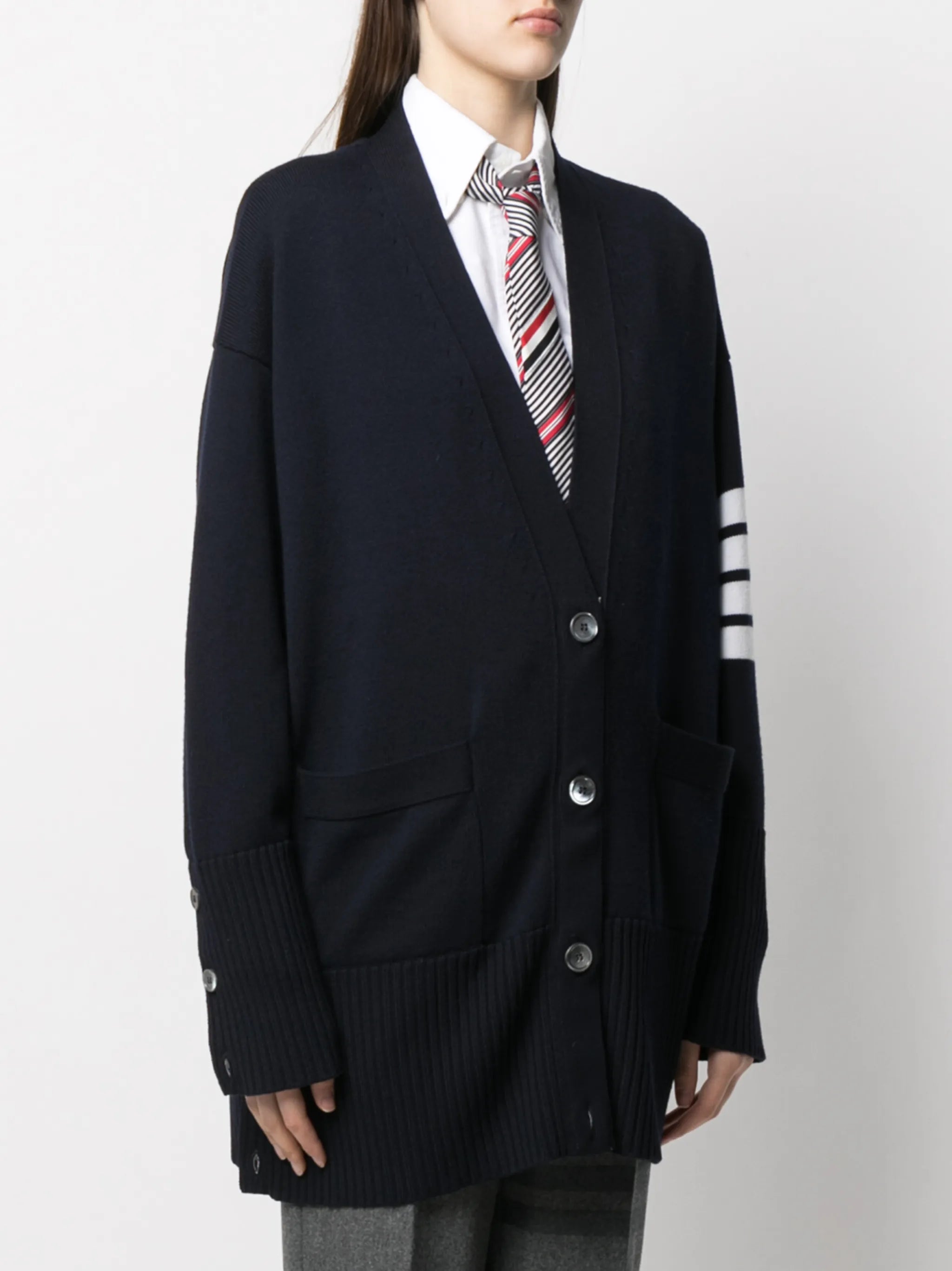 oversized 4-Bar stripe cardigan