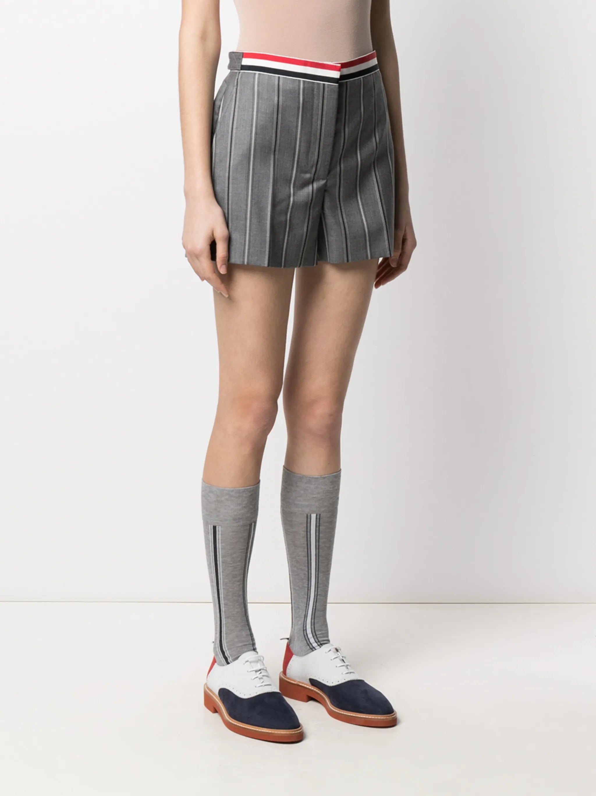 RWB-stripe high-waisted shorts
