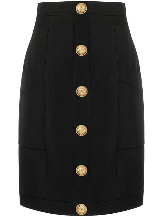 button-embellished wool skirt