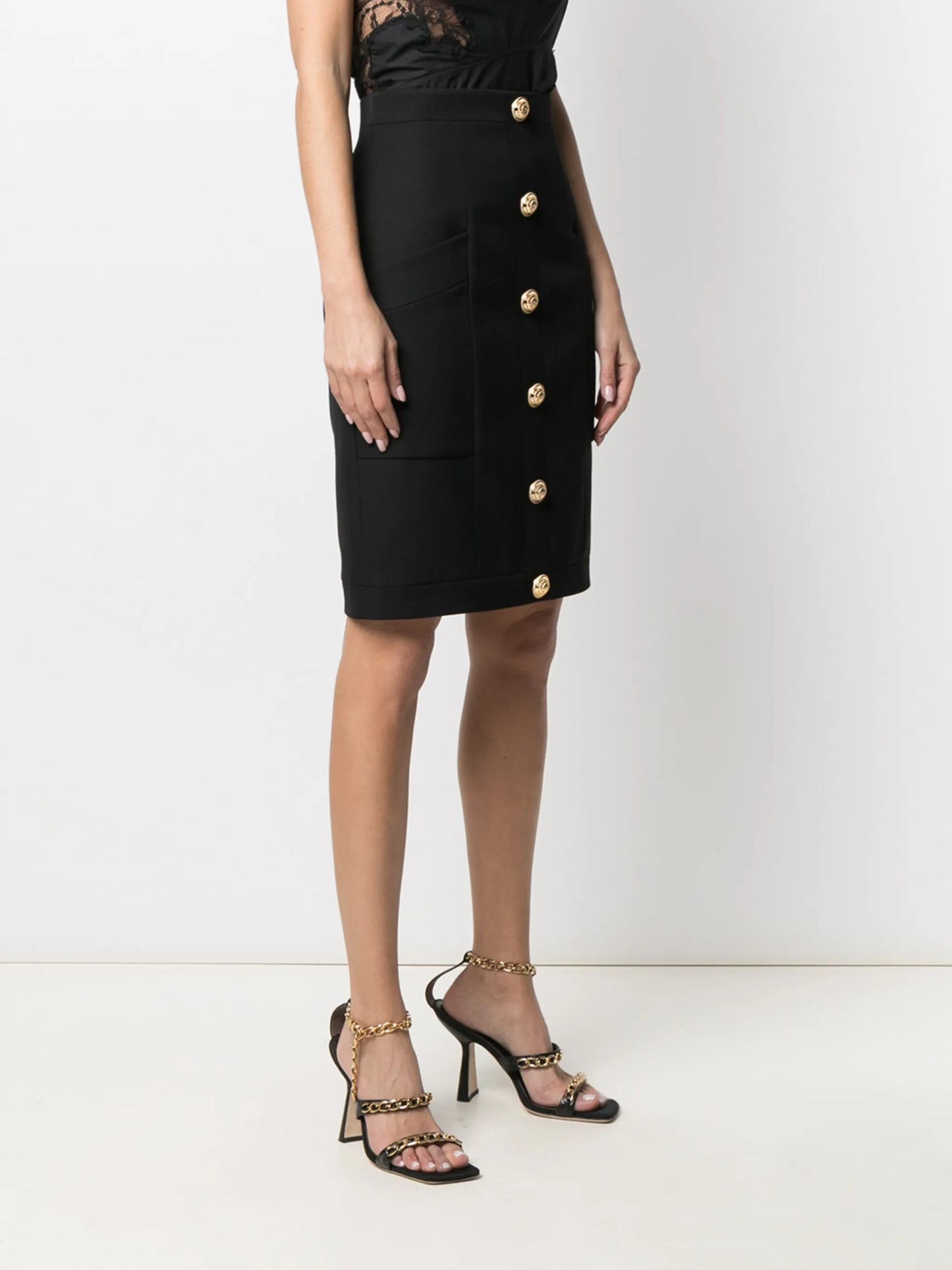button-embellished wool skirt