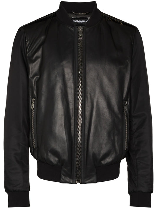 panelled leather bomber jacket