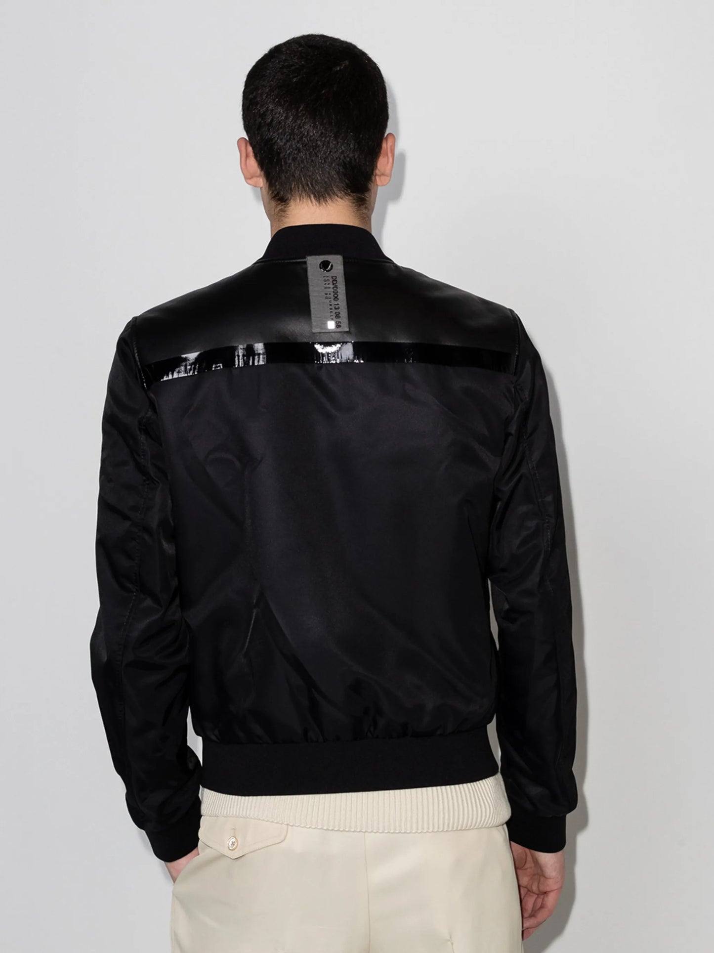 panelled leather bomber jacket