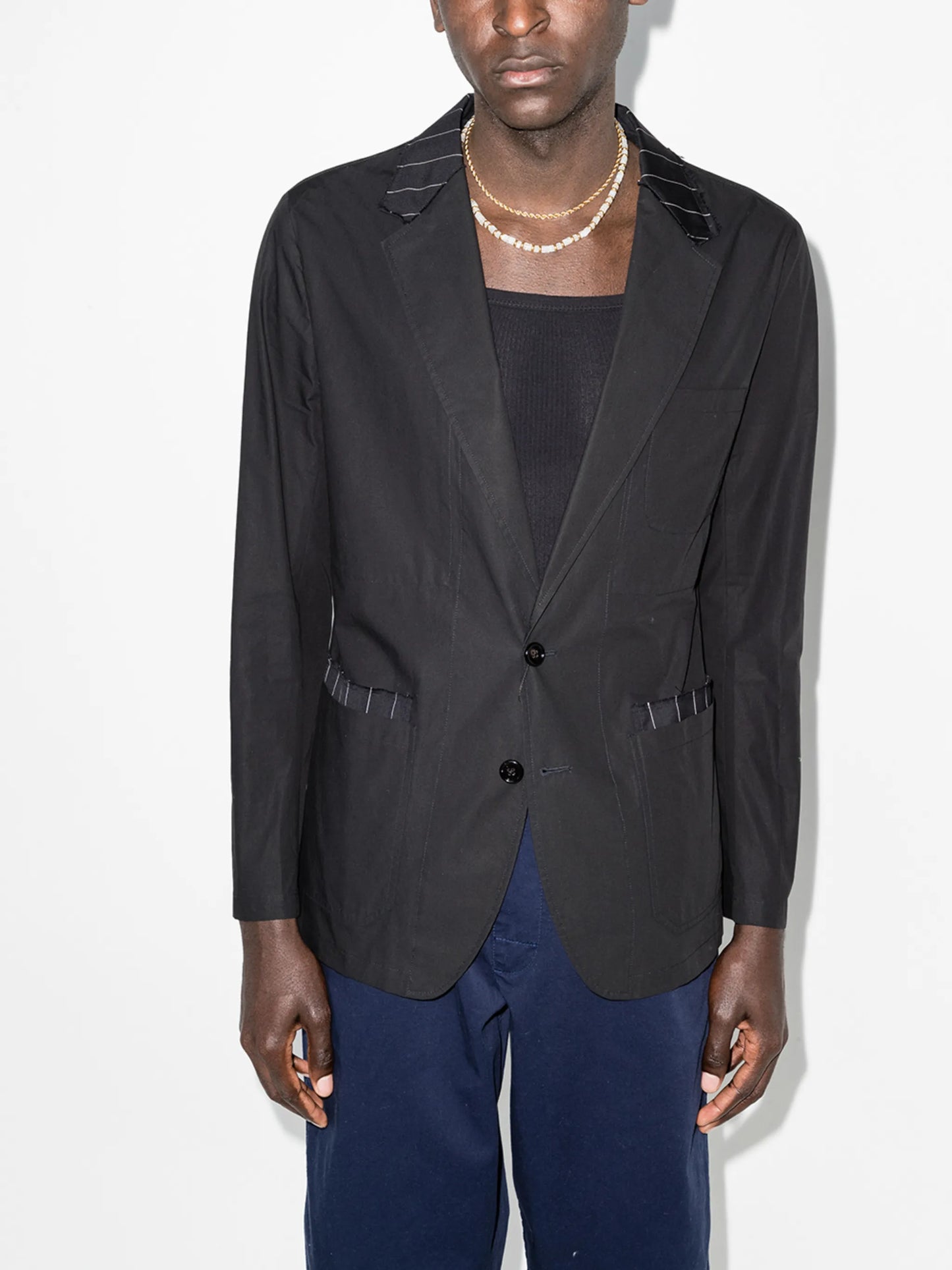 stripe-trim single-breasted blazer