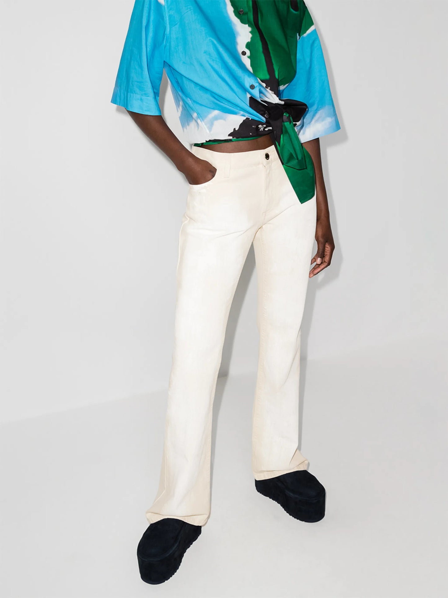 paint-effect bootcut jeans