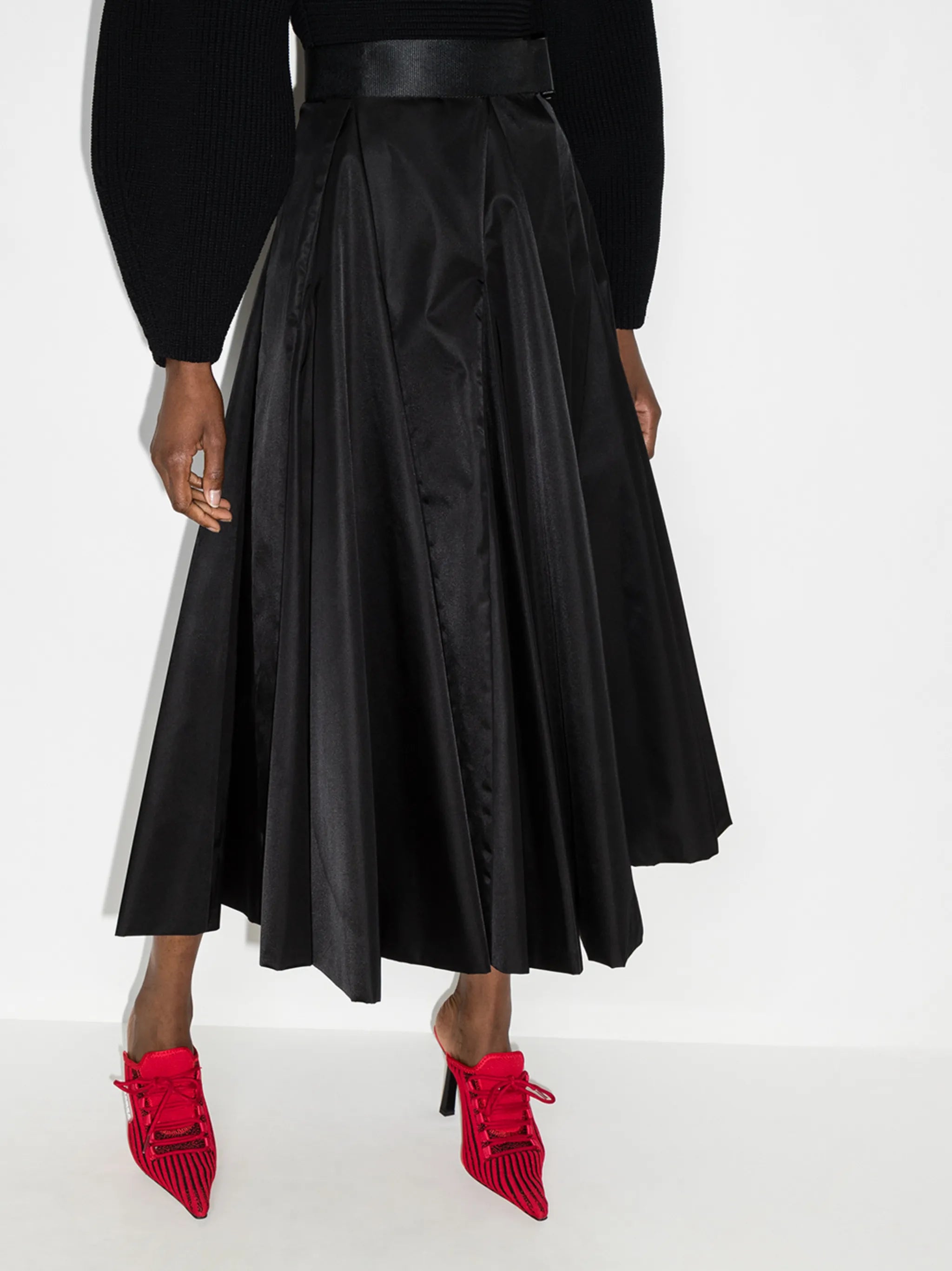 high-rise pleated midi skirt