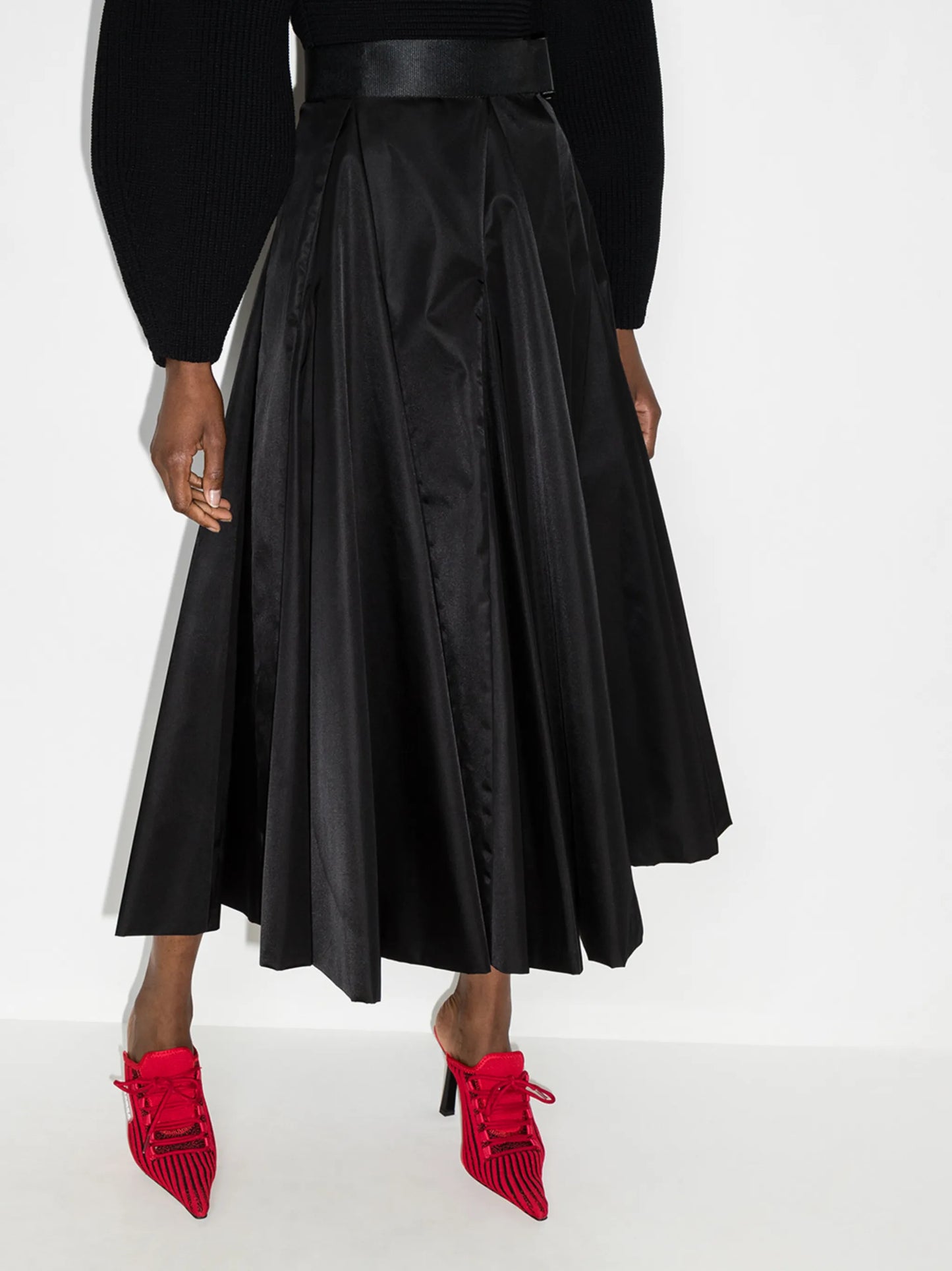 high-rise pleated midi skirt