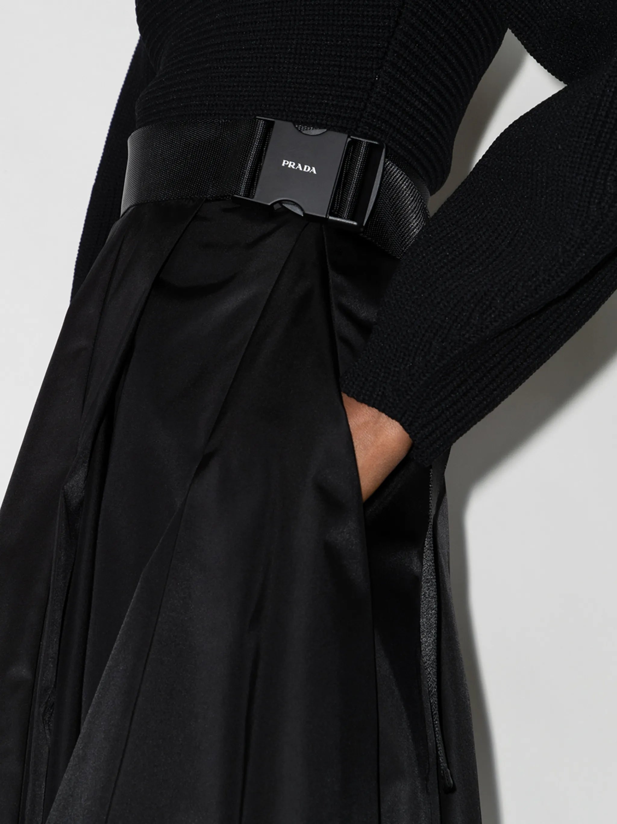 high-rise pleated midi skirt