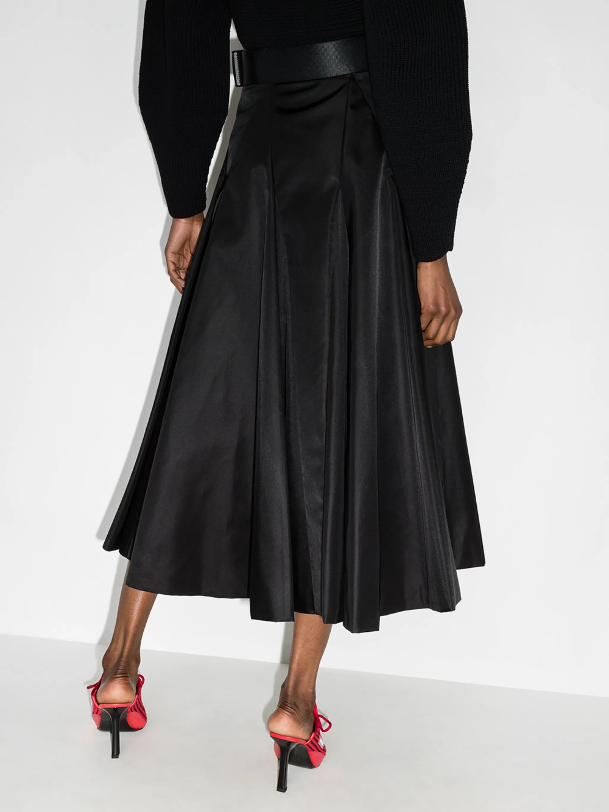 high-rise pleated midi skirt