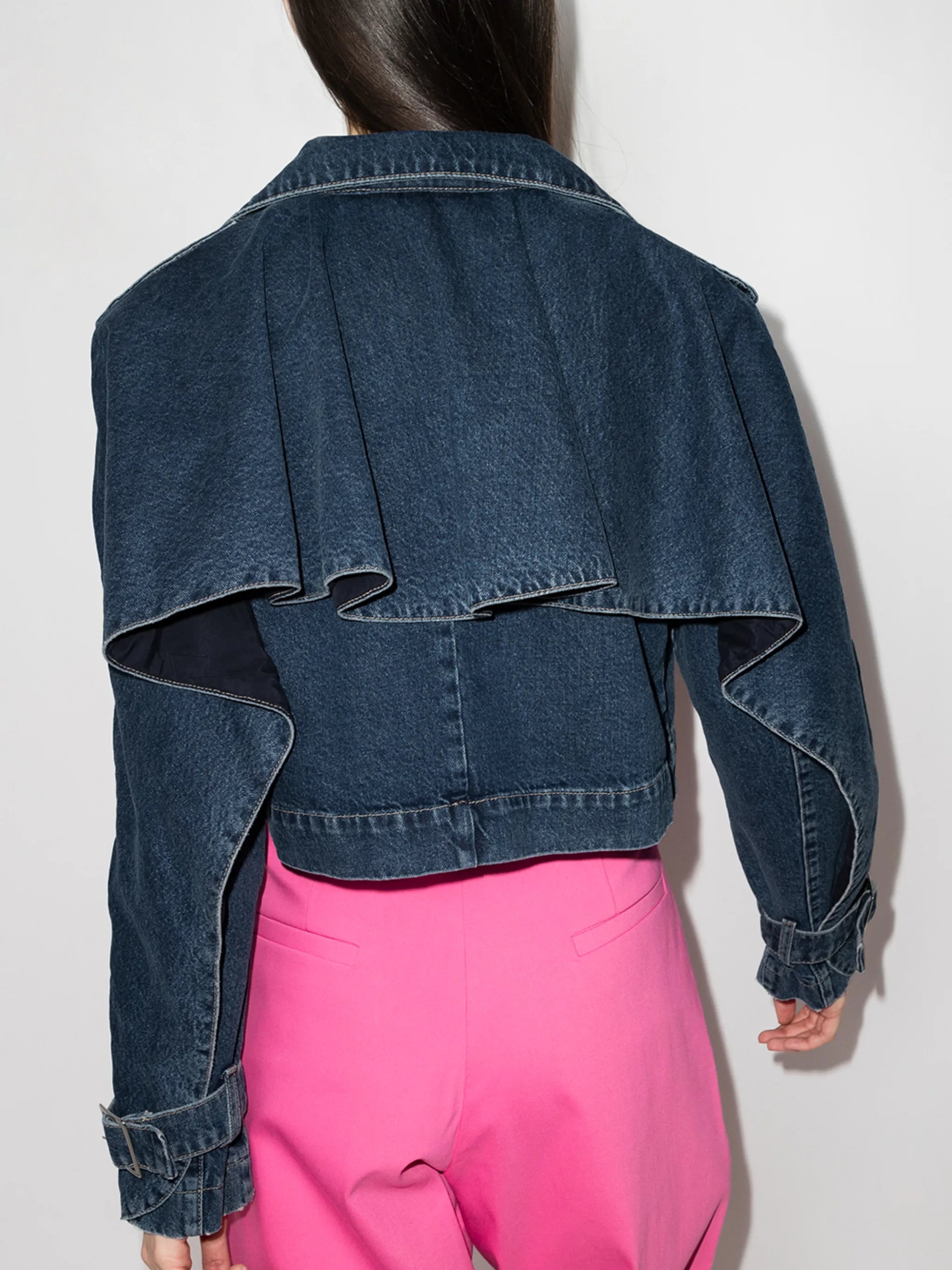 ruffle-trim cropped denim jacket