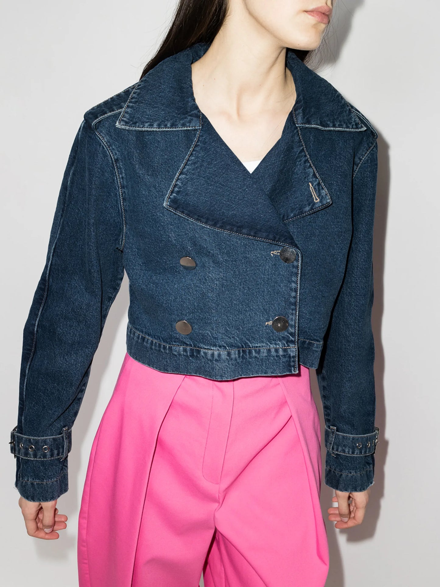 ruffle-trim cropped denim jacket