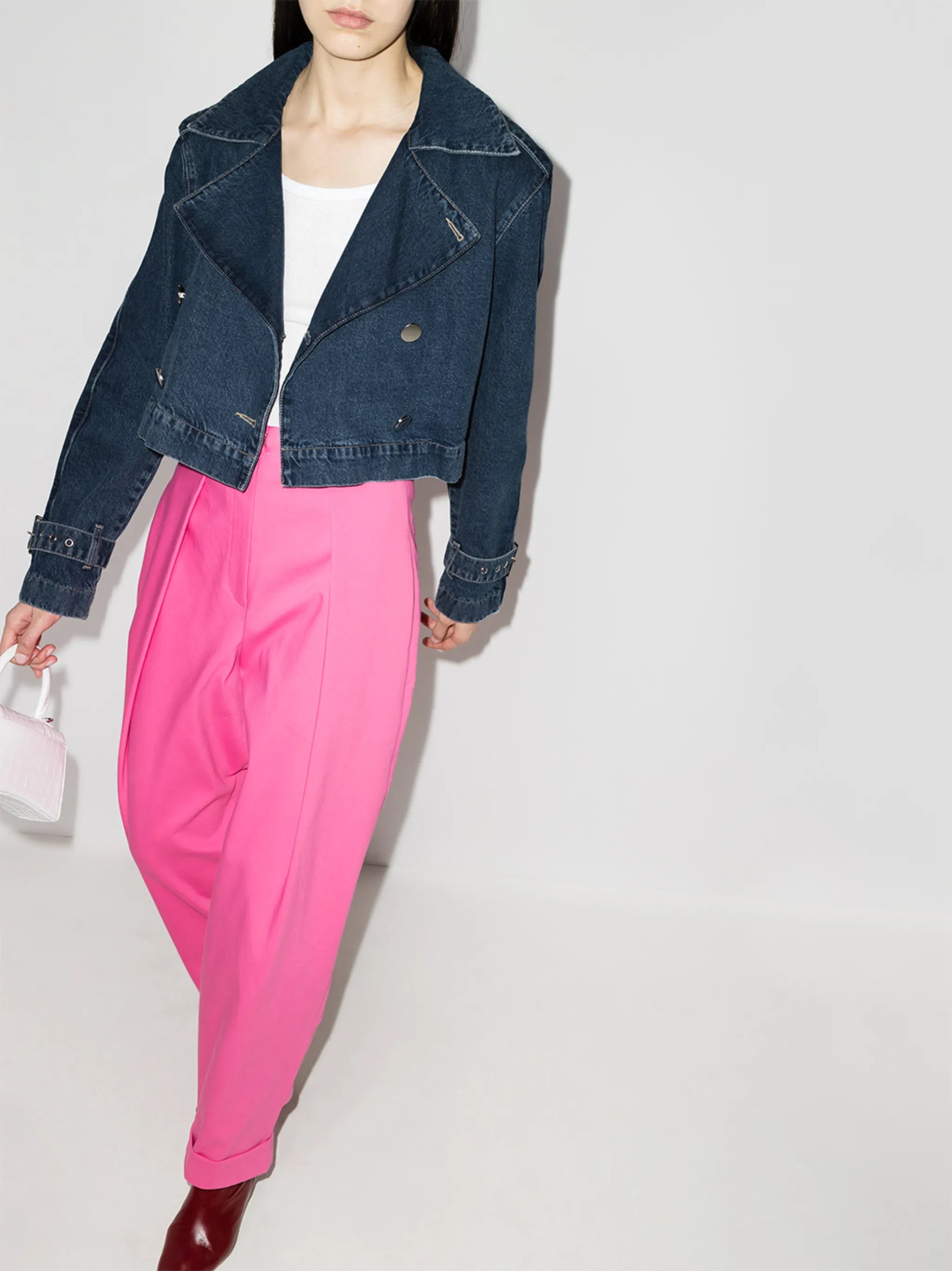 ruffle-trim cropped denim jacket