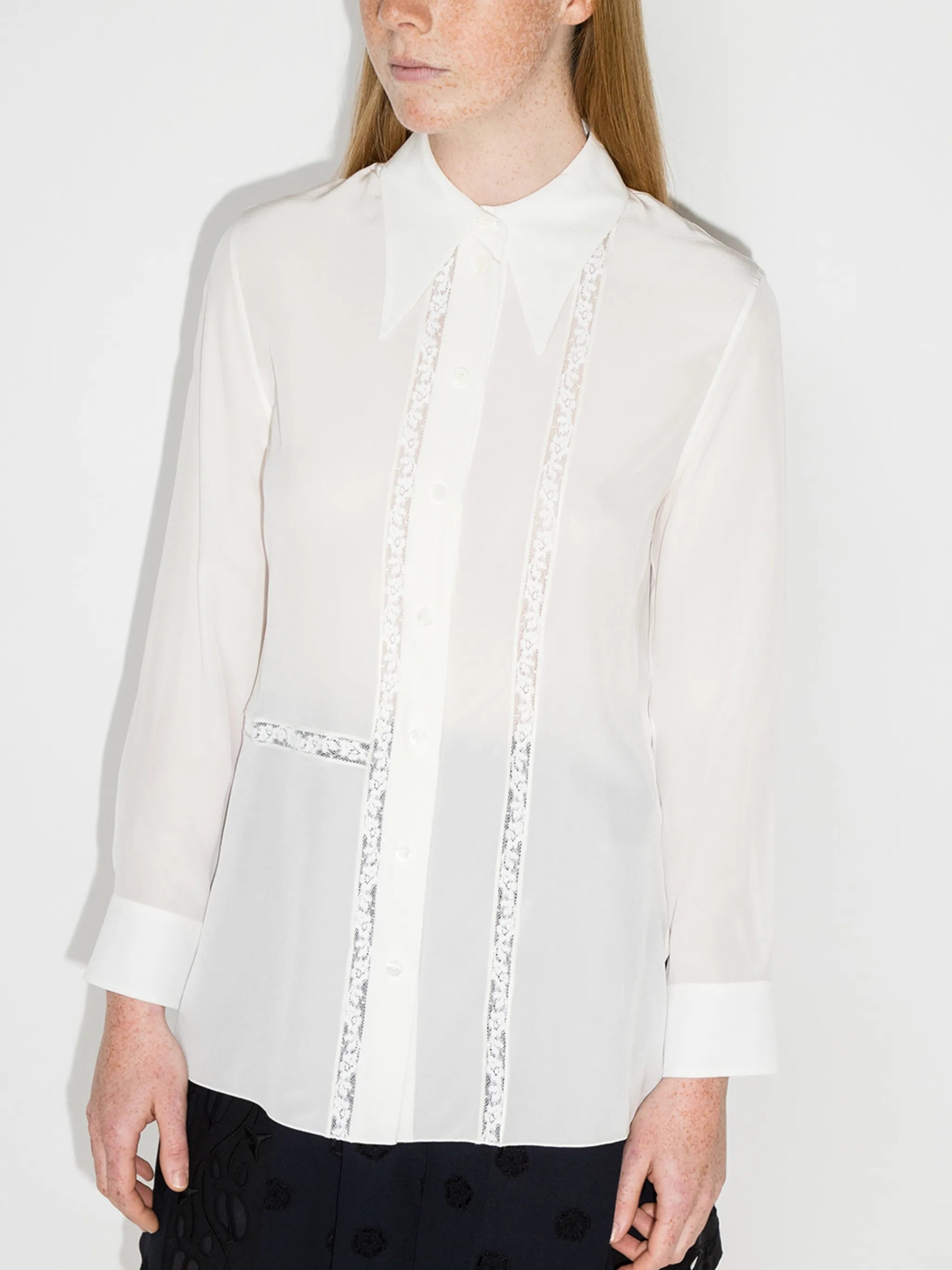 floral lace pointed collar blouse