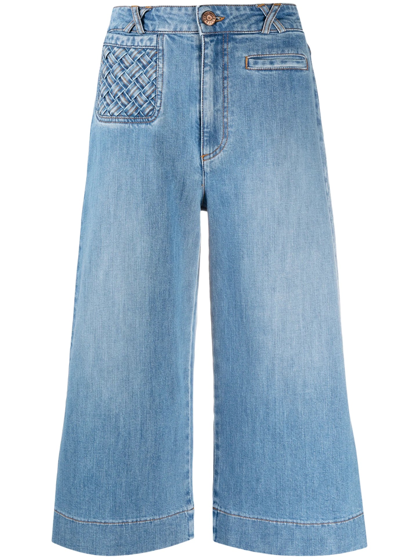 lattice-pocket wide-leg cropped jeans
