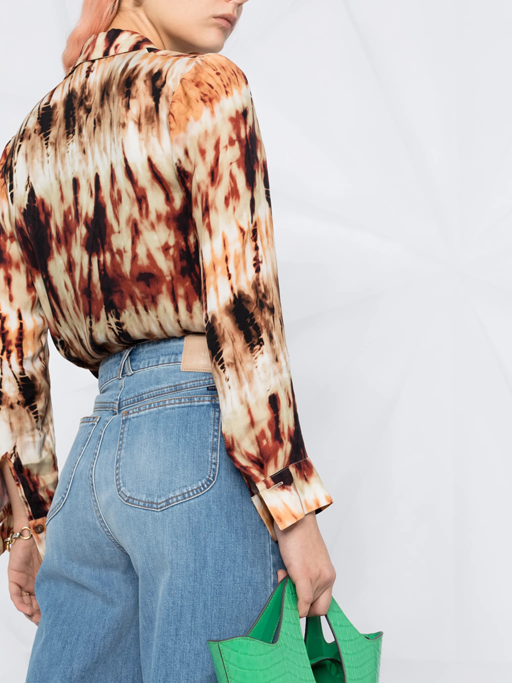 lattice-pocket wide-leg cropped jeans