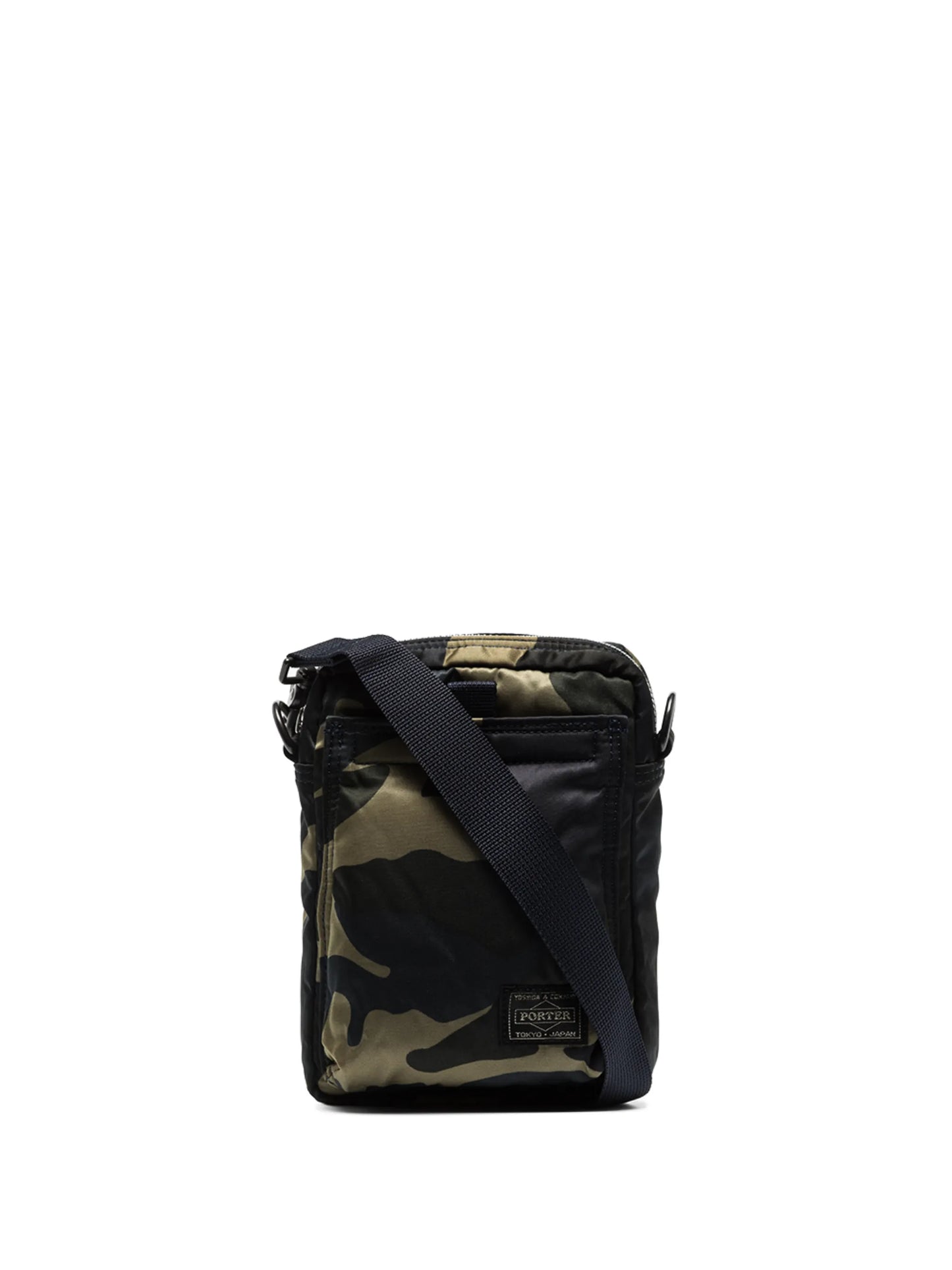 Vertical camouflage-print shoulder bag