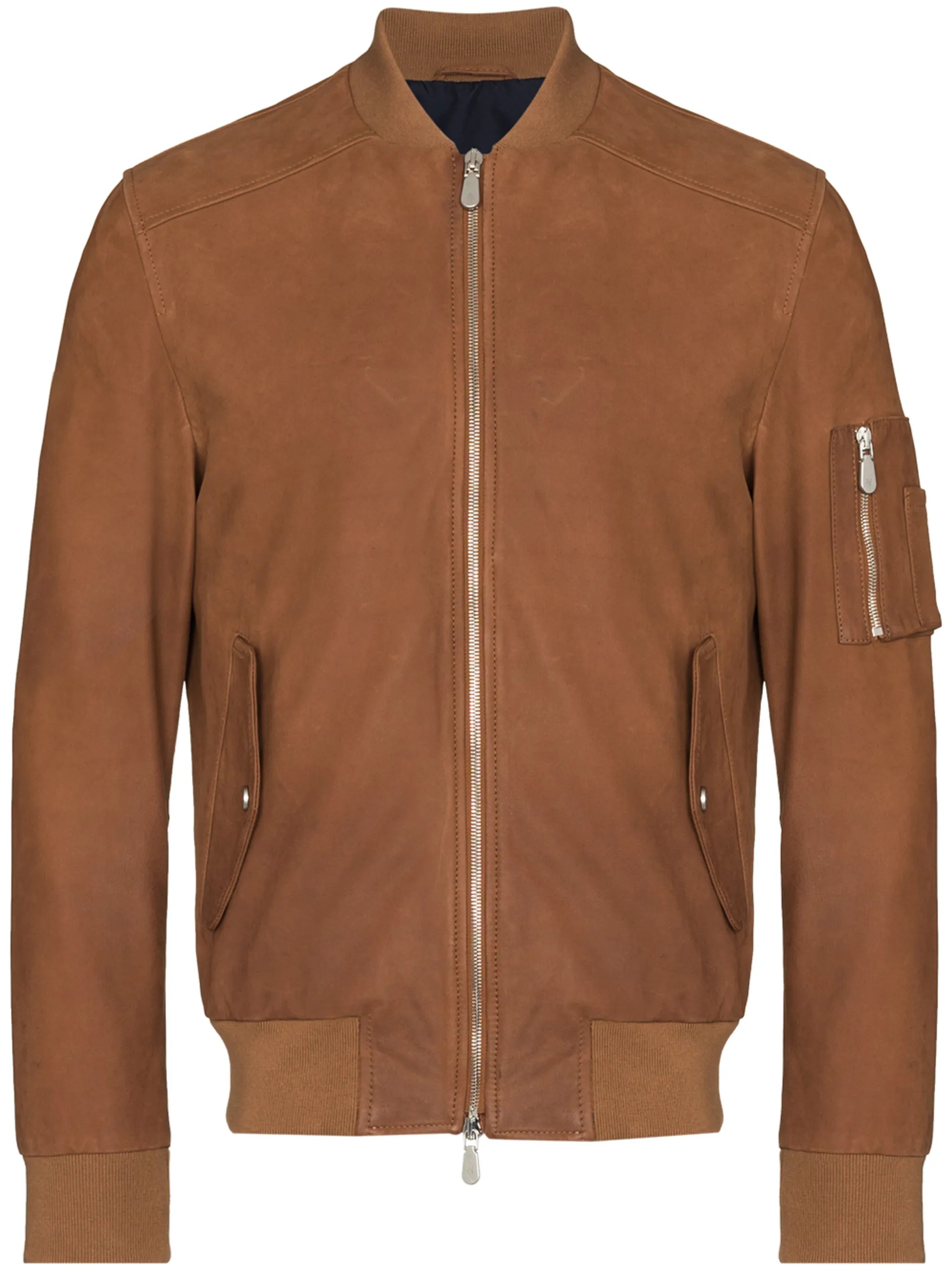zip-up leather bomber jacket