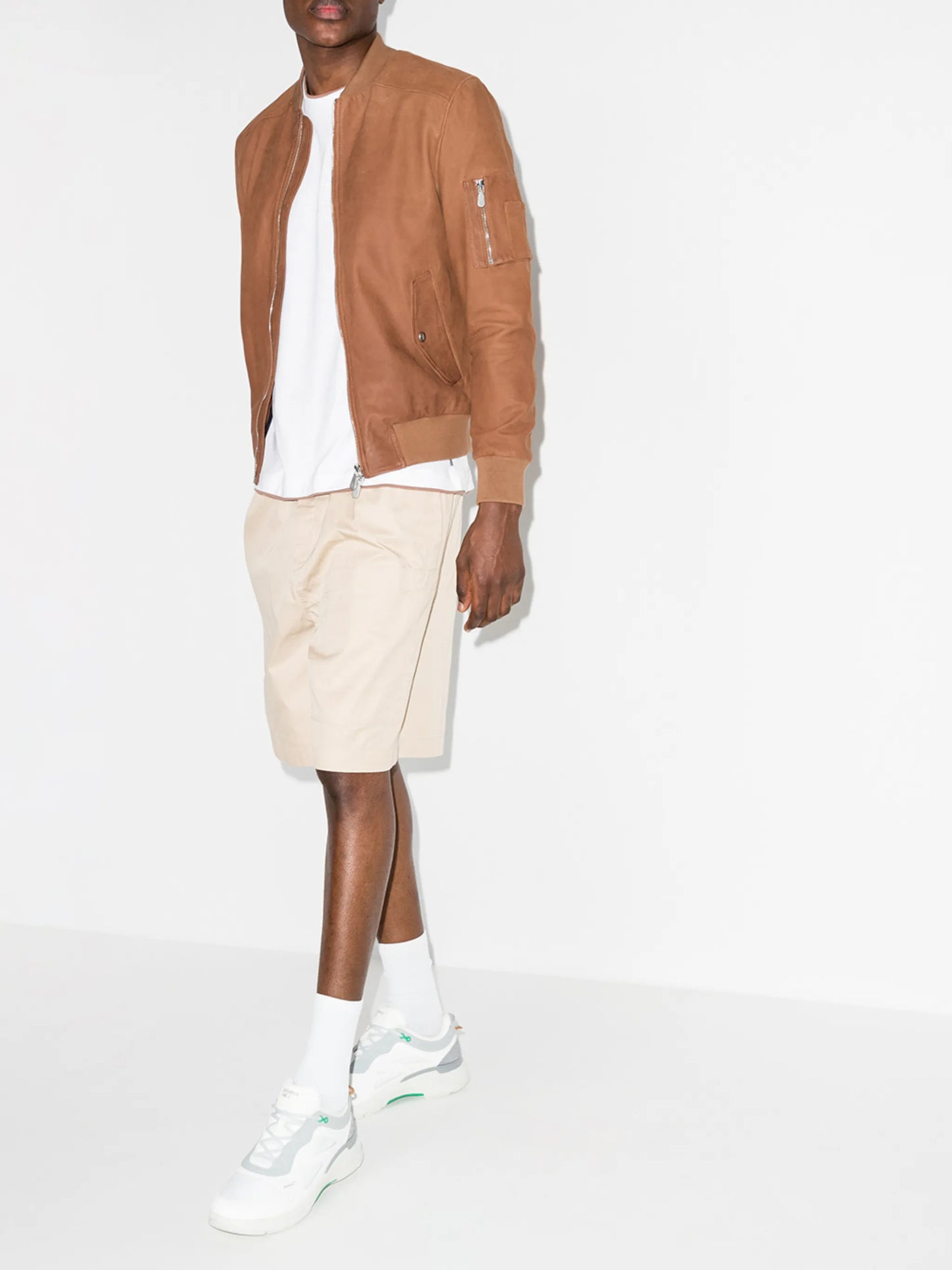 zip-up leather bomber jacket