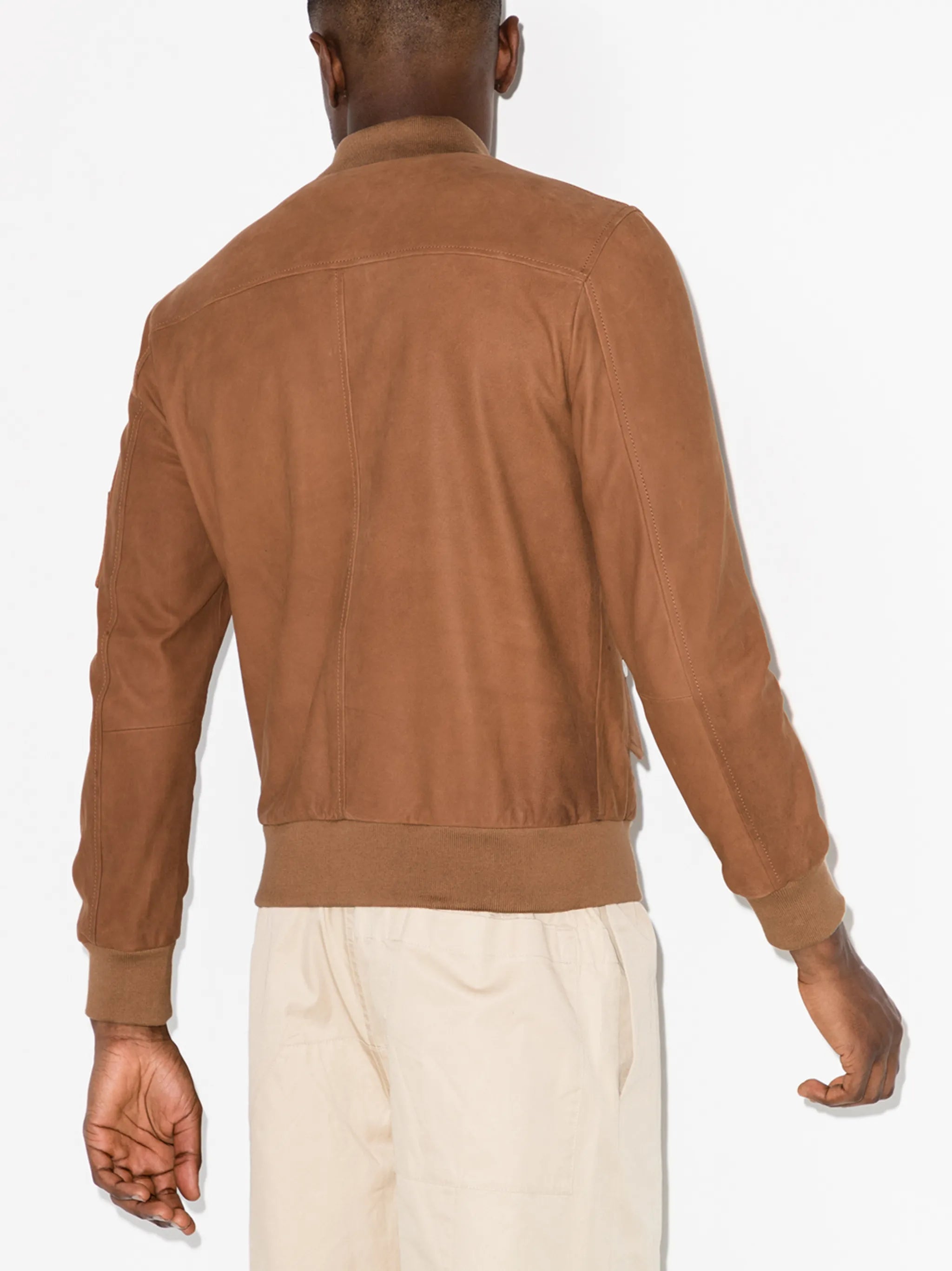 zip-up leather bomber jacket