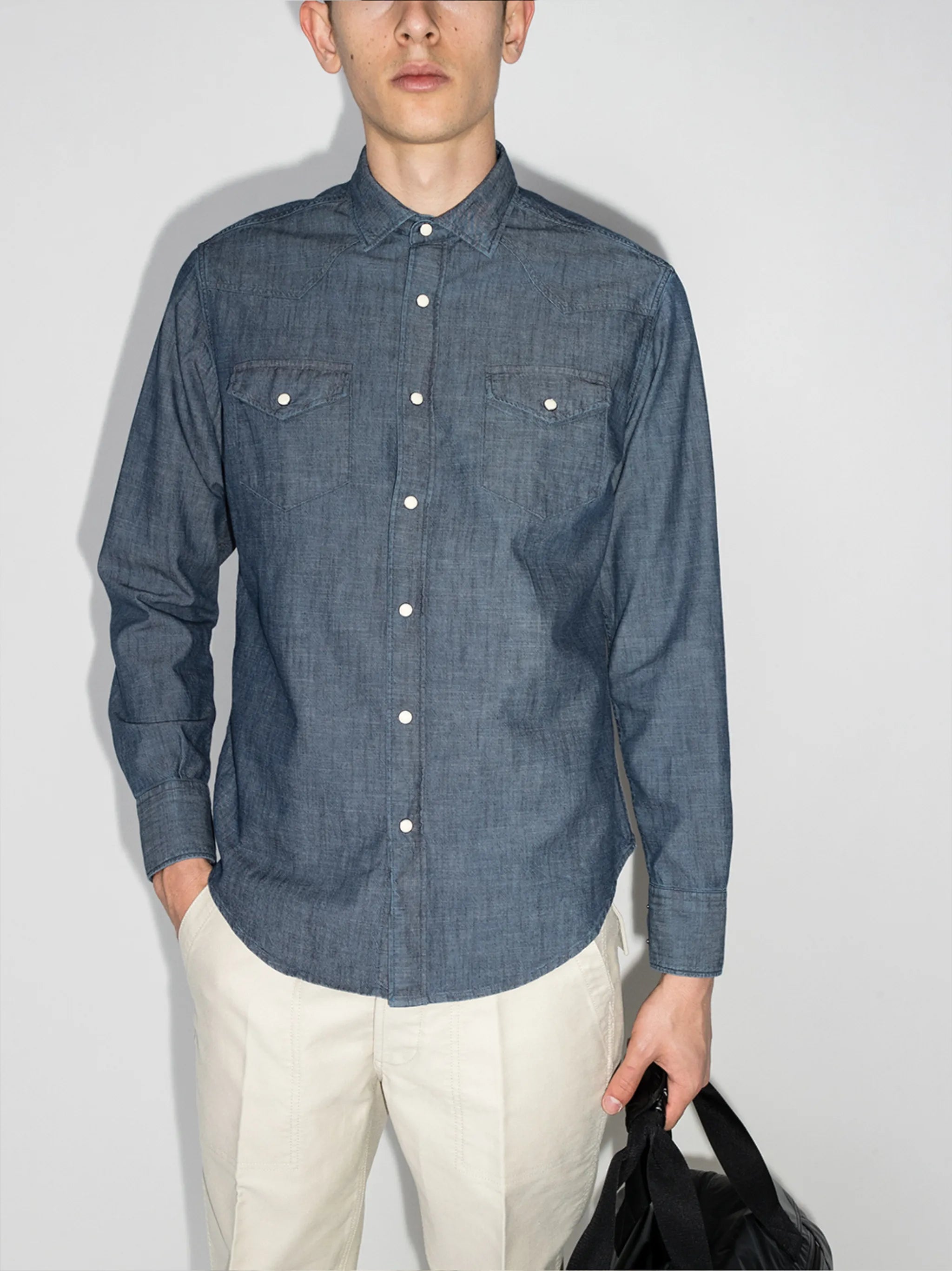 long-sleeve press-stud shirt