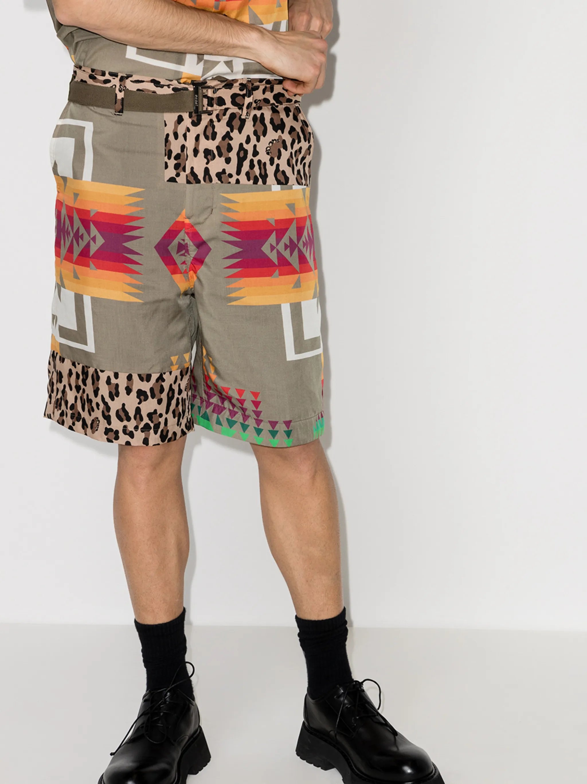 patchwork knee-length shorts