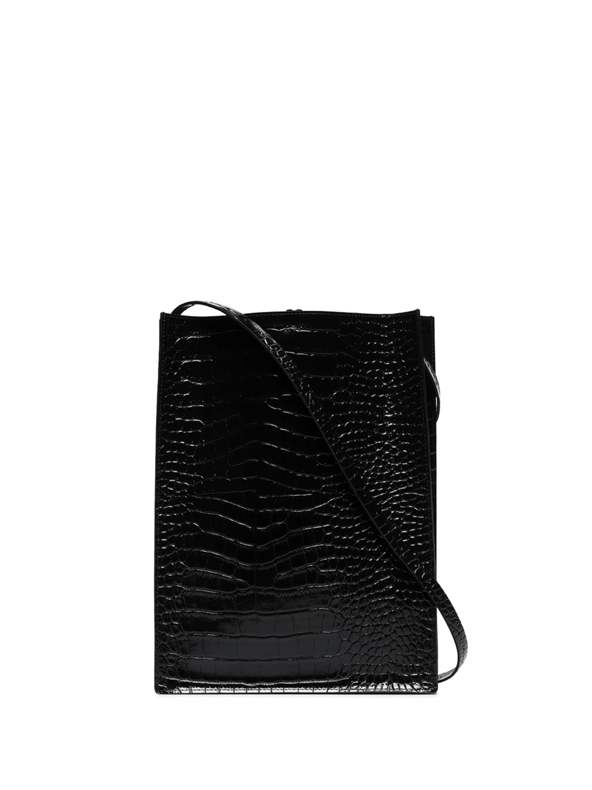 crocodile-effect leather shoulder bag