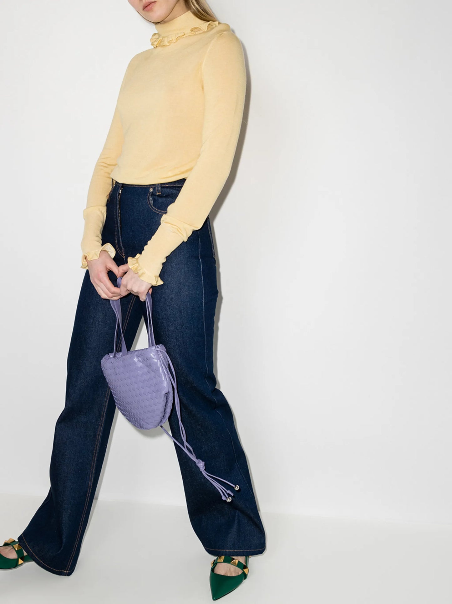 frill-trim fine-knit jumper
