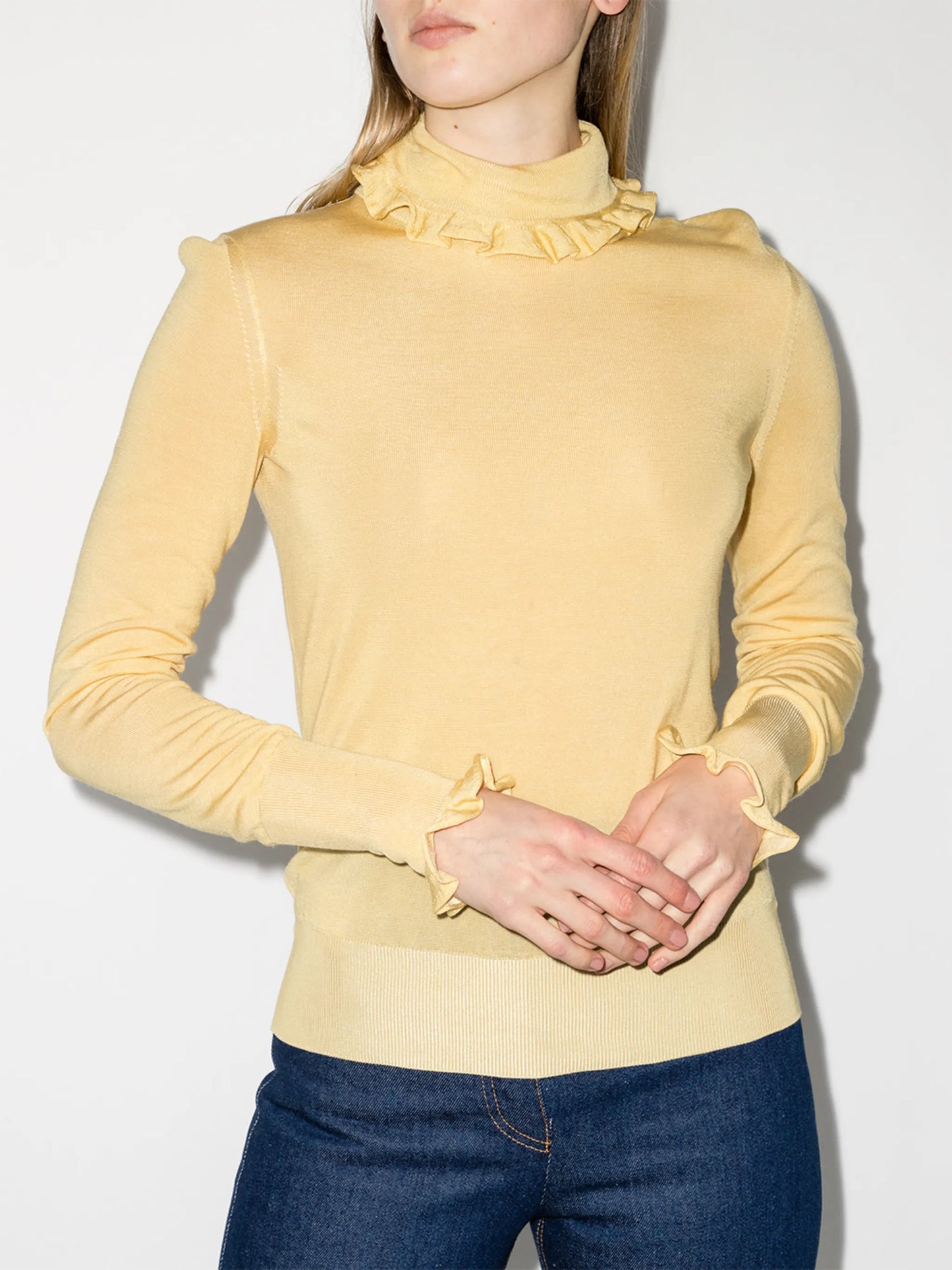 frill-trim fine-knit jumper