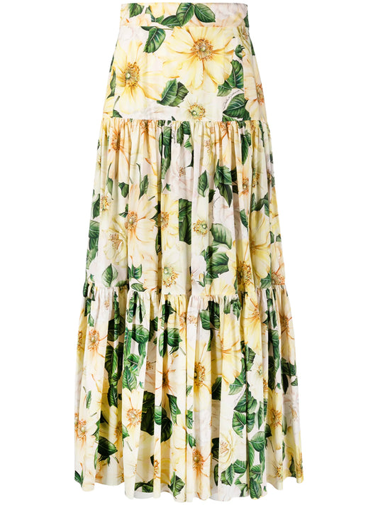 floral-print tiered skirt