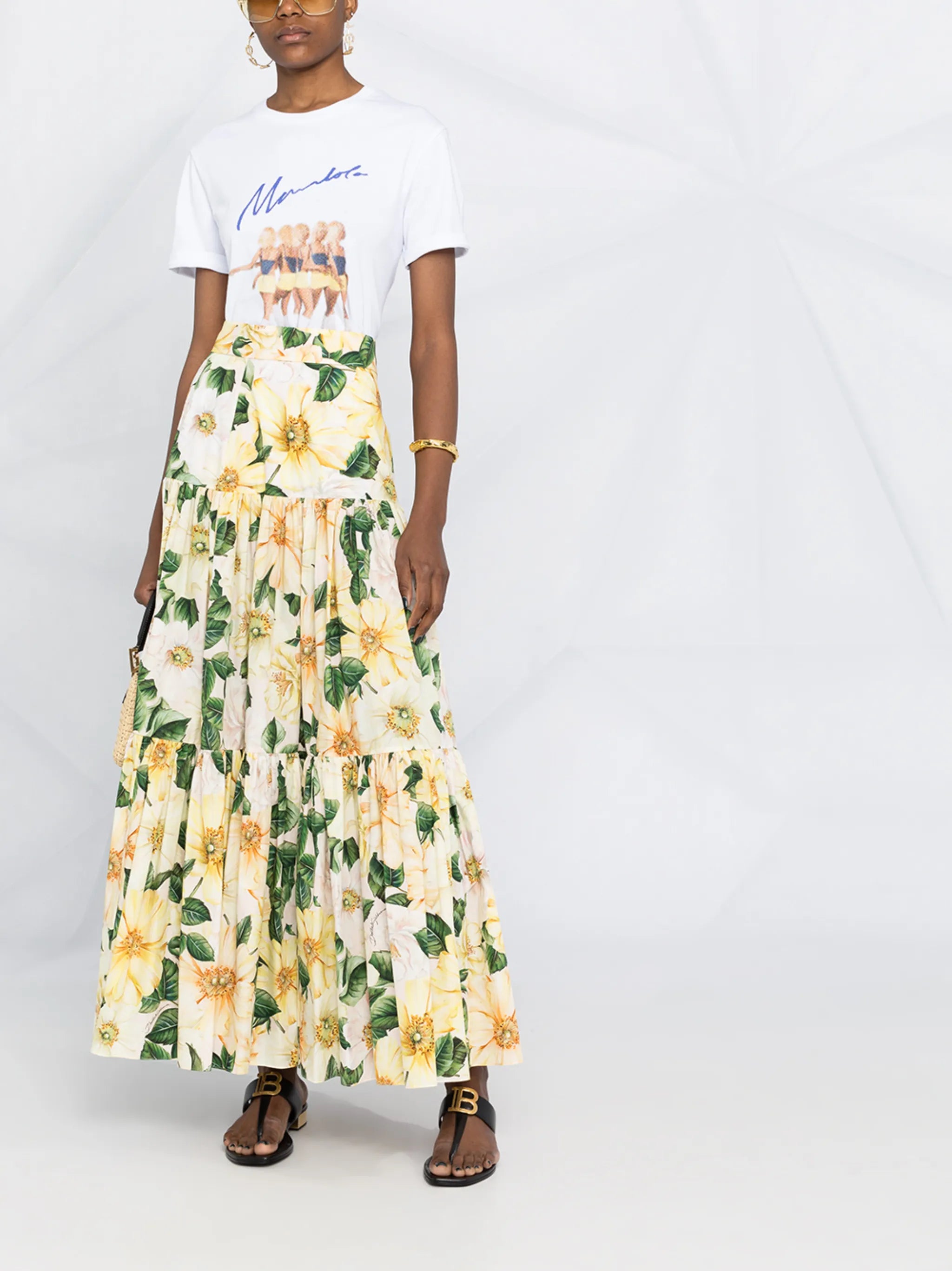 floral-print tiered skirt
