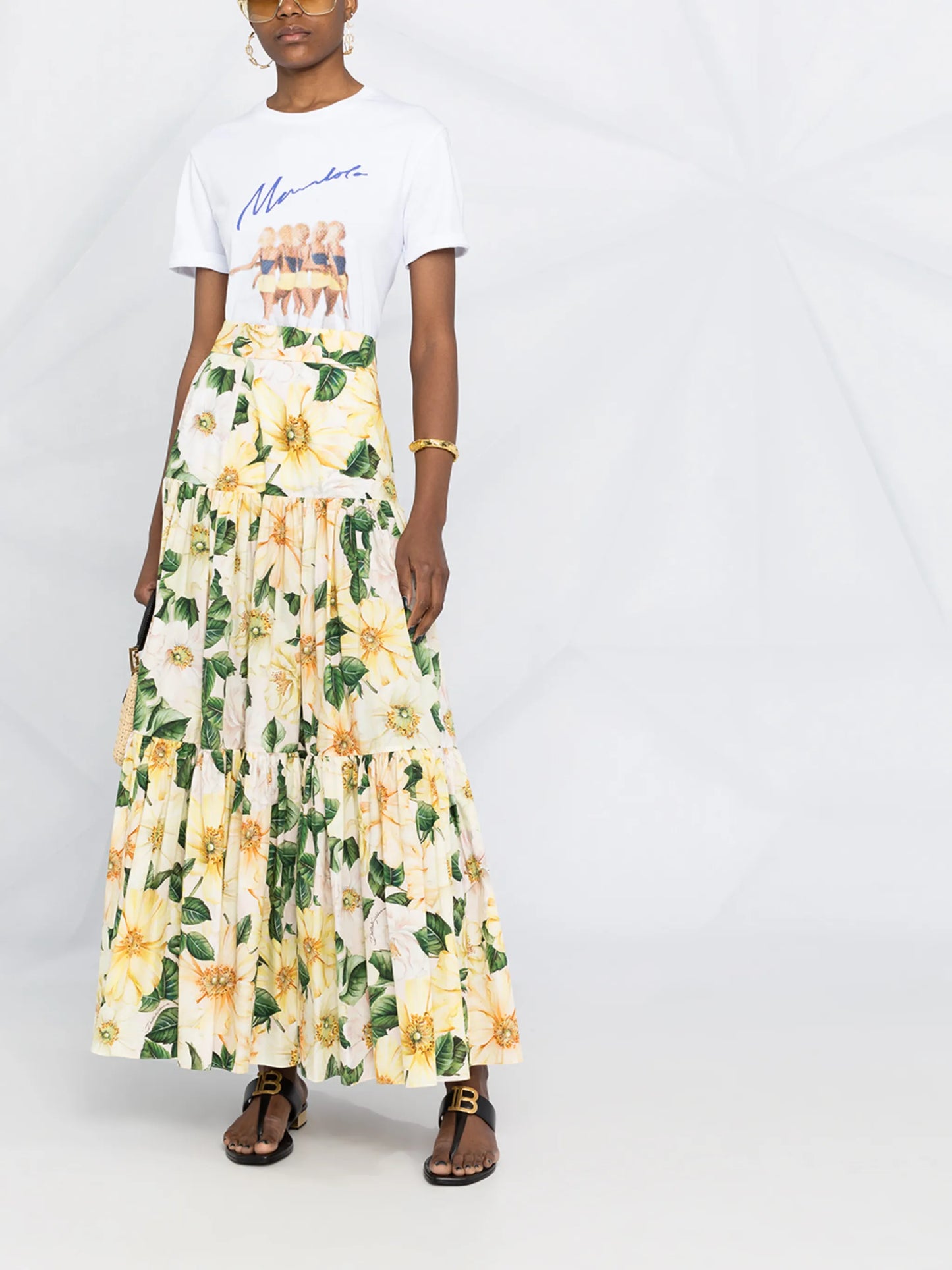 floral-print tiered skirt