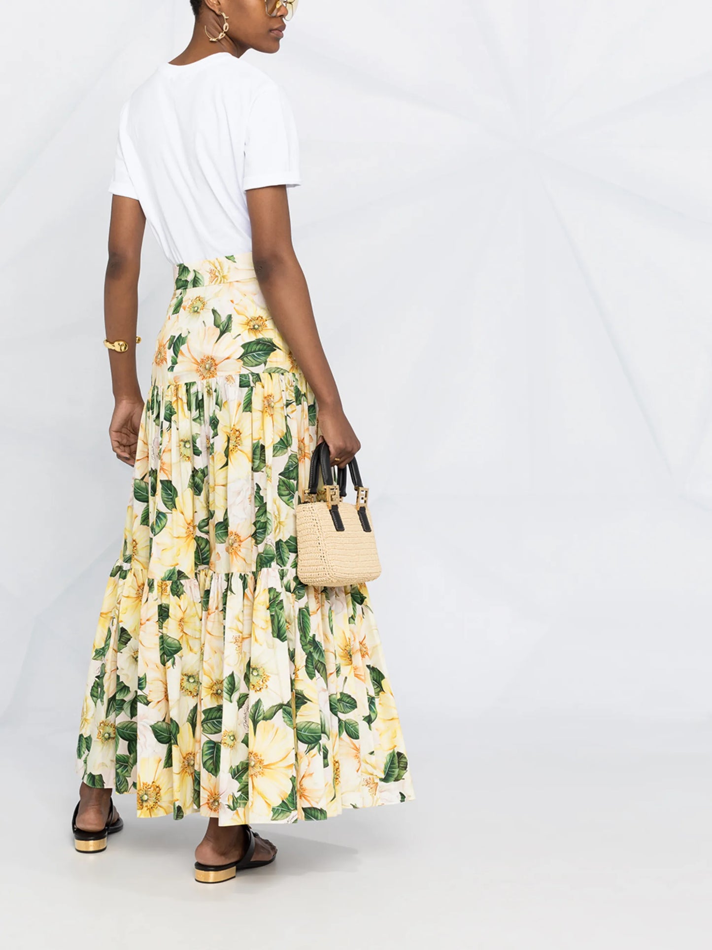 floral-print tiered skirt