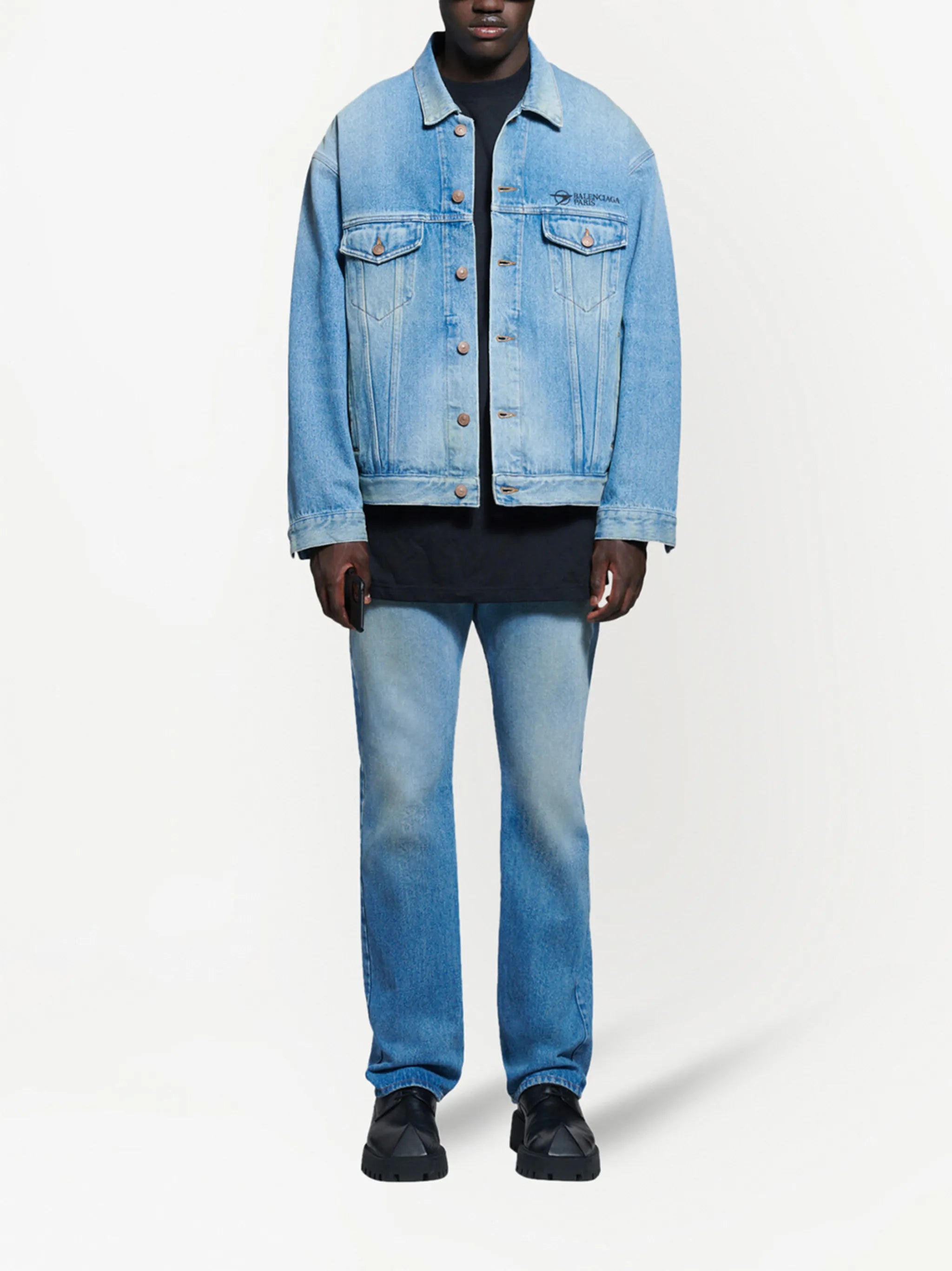logo-embroidered denim jacket