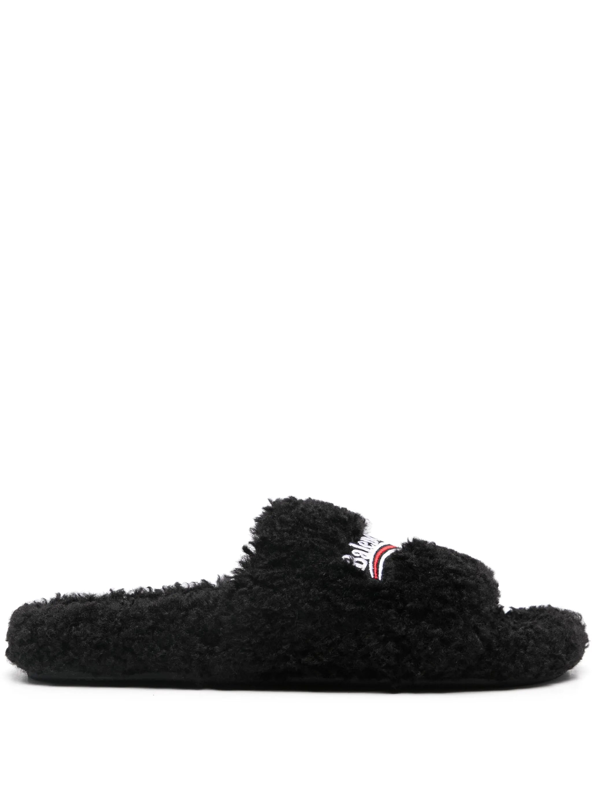 campaign-logo faux-shearling slides