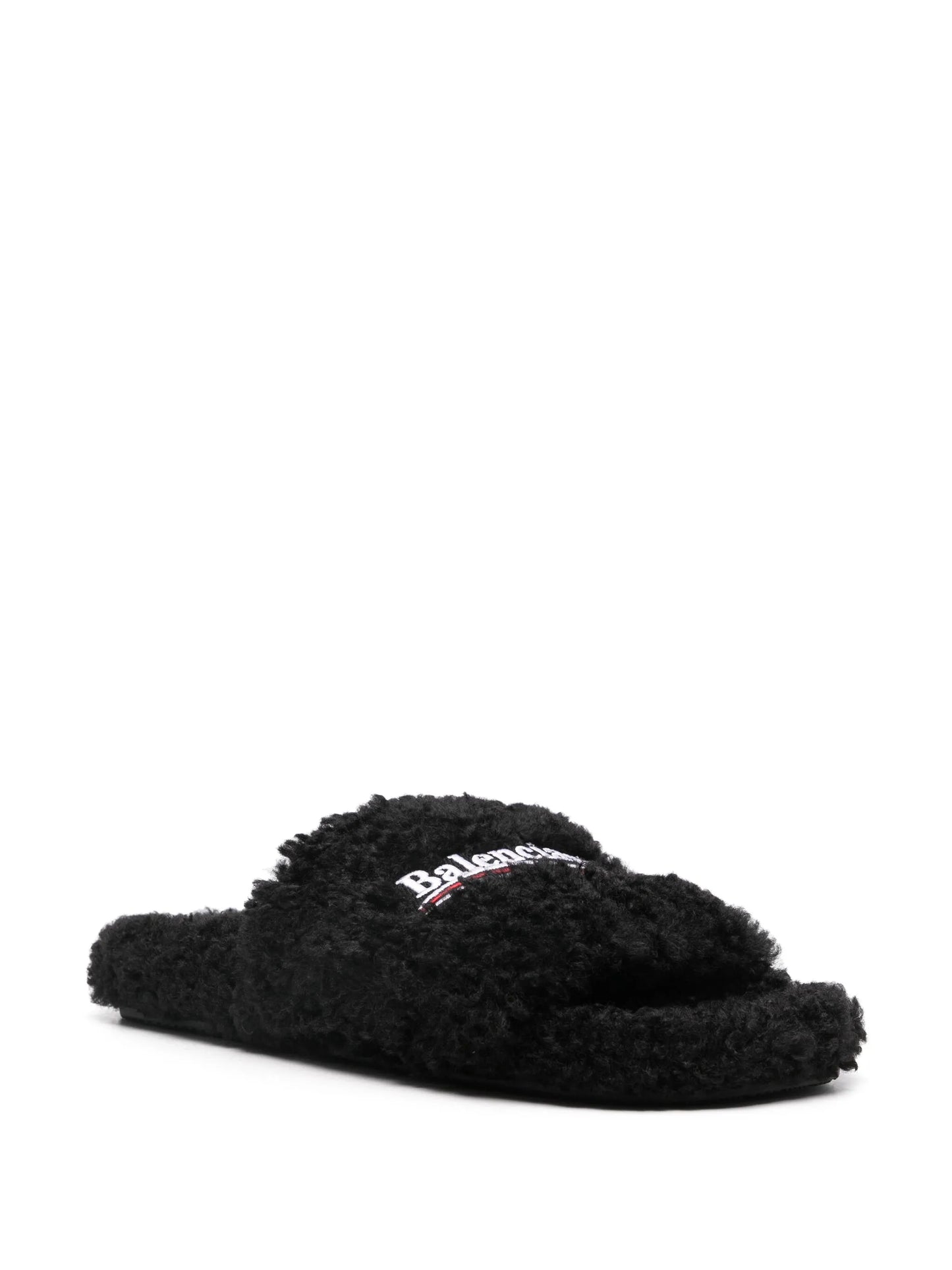 campaign-logo faux-shearling slides